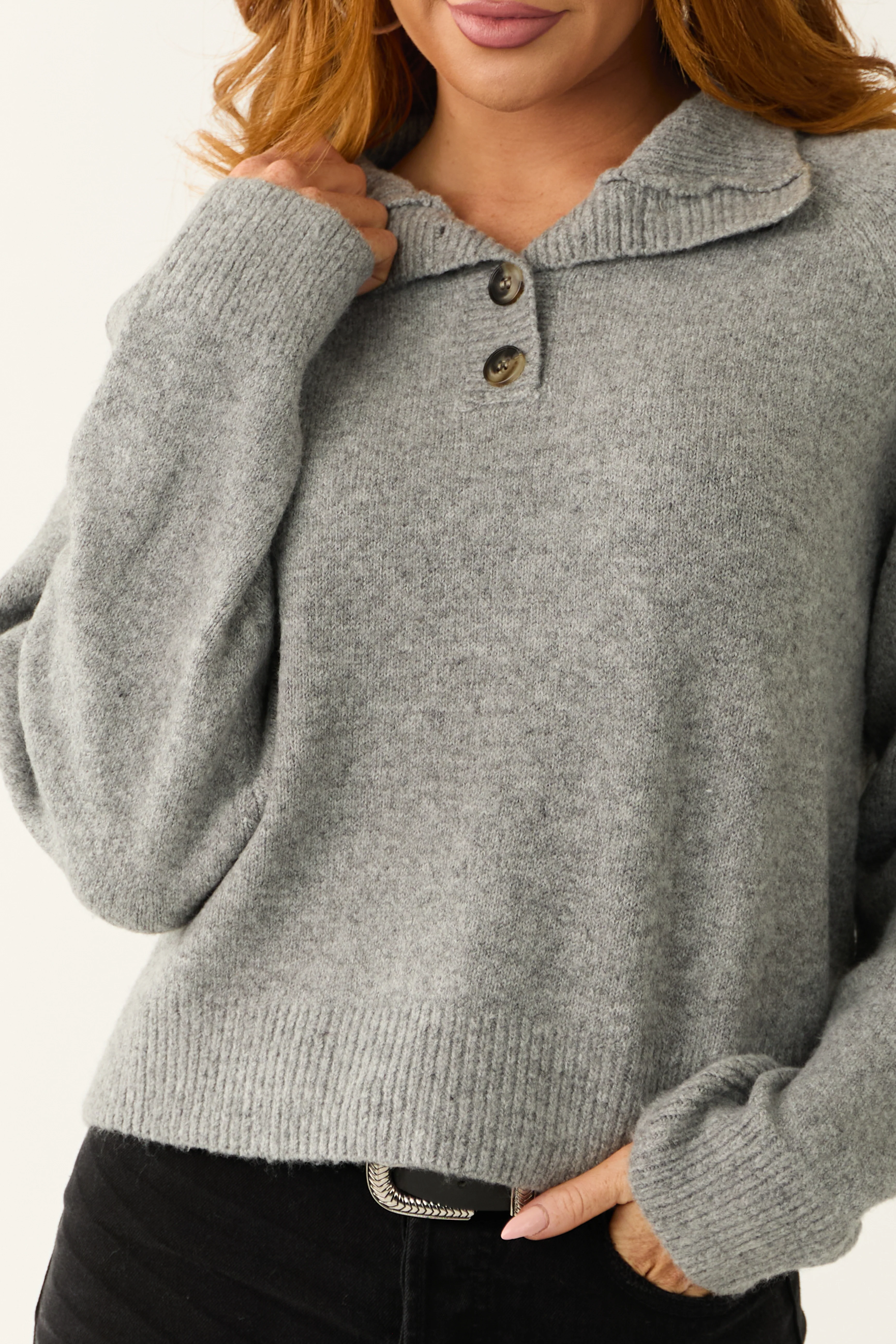 Steel Mock Neck Half Button Up Knit Sweater - Image 7