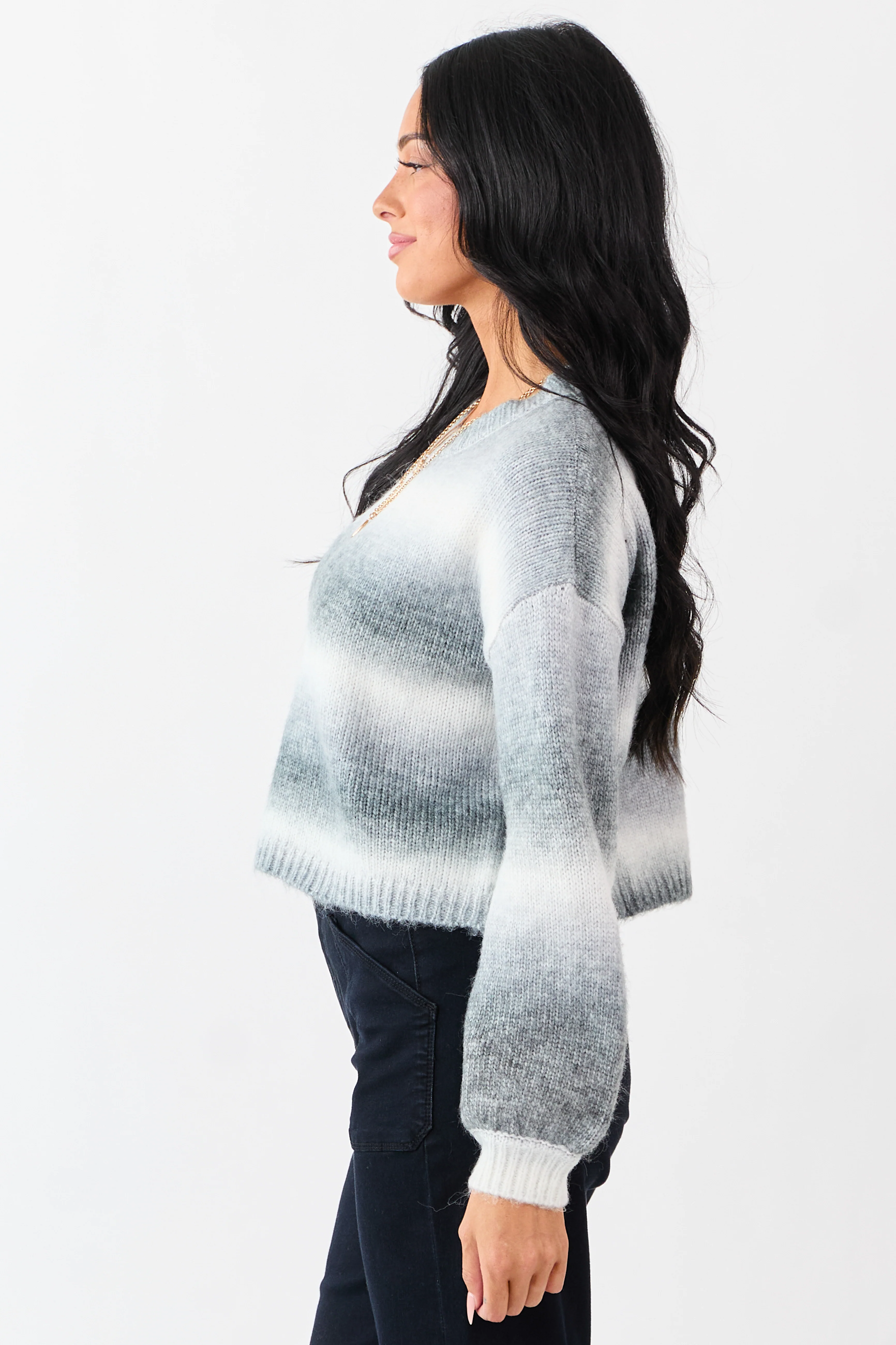 Steel Ombre Wool Blend Cropped Rib Knit Sweater - Image 4