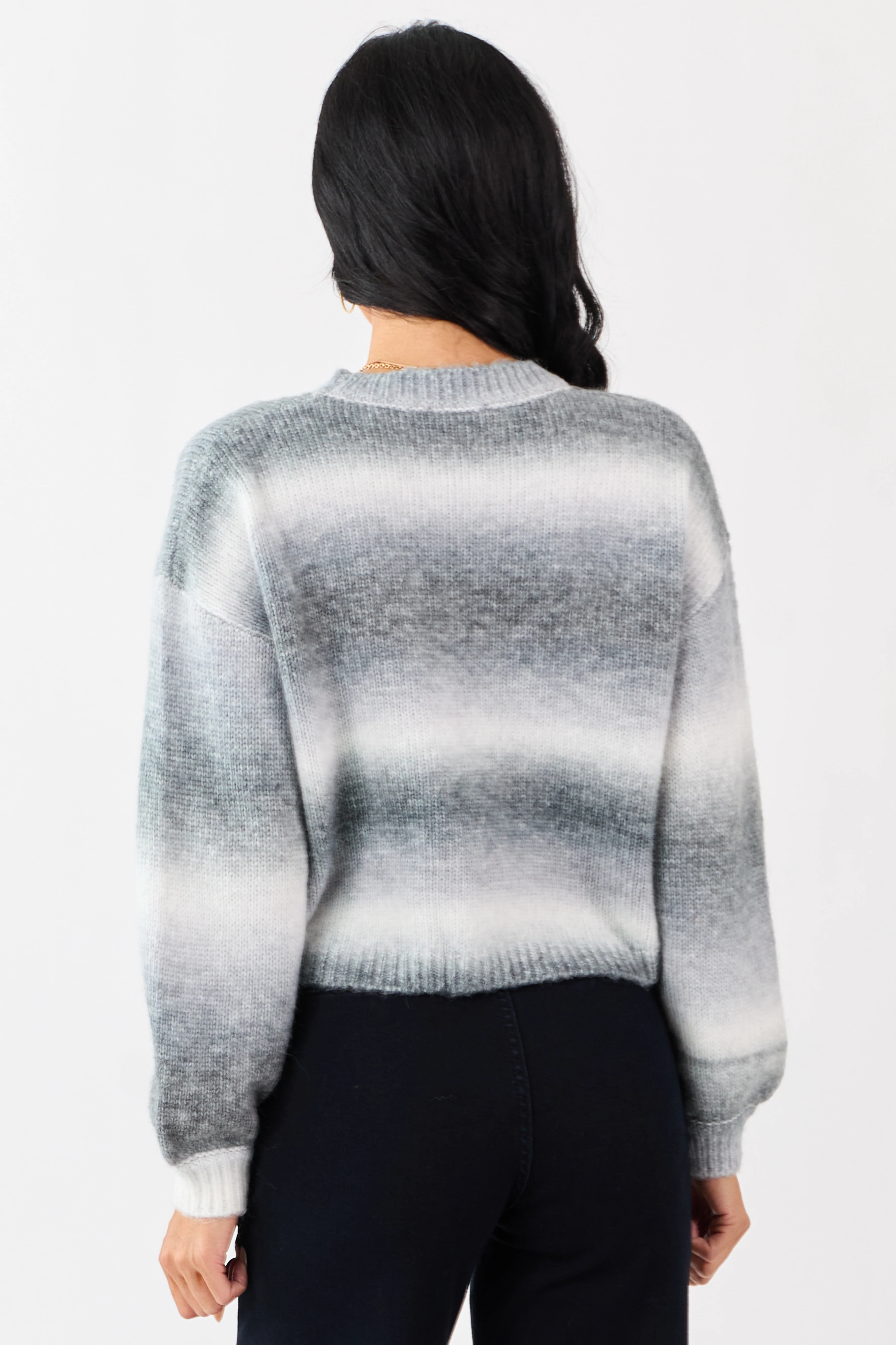 Steel Ombre Wool Blend Cropped Rib Knit Sweater - Image 5