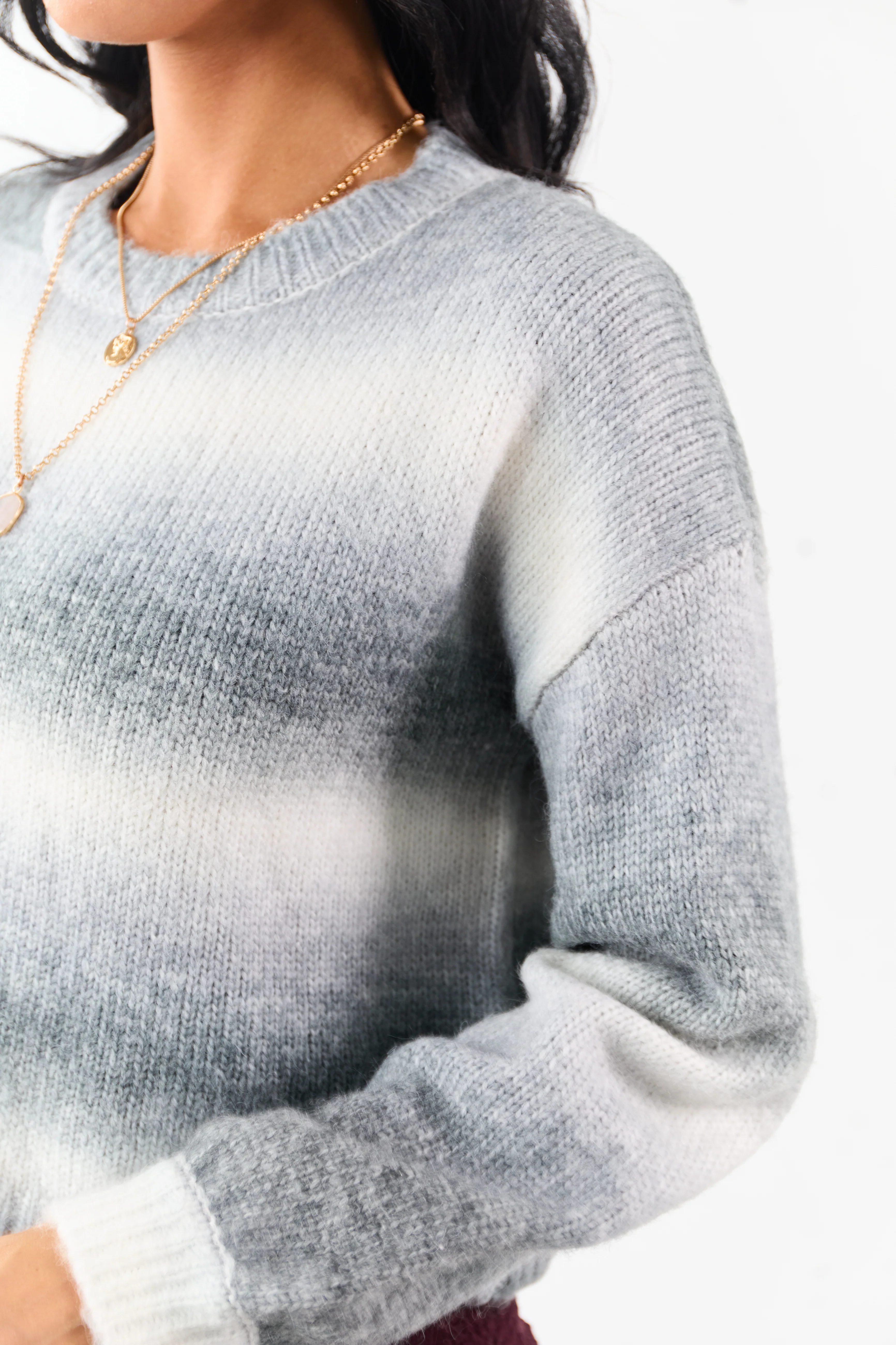 Steel Ombre Wool Blend Cropped Rib Knit Sweater - Image 6