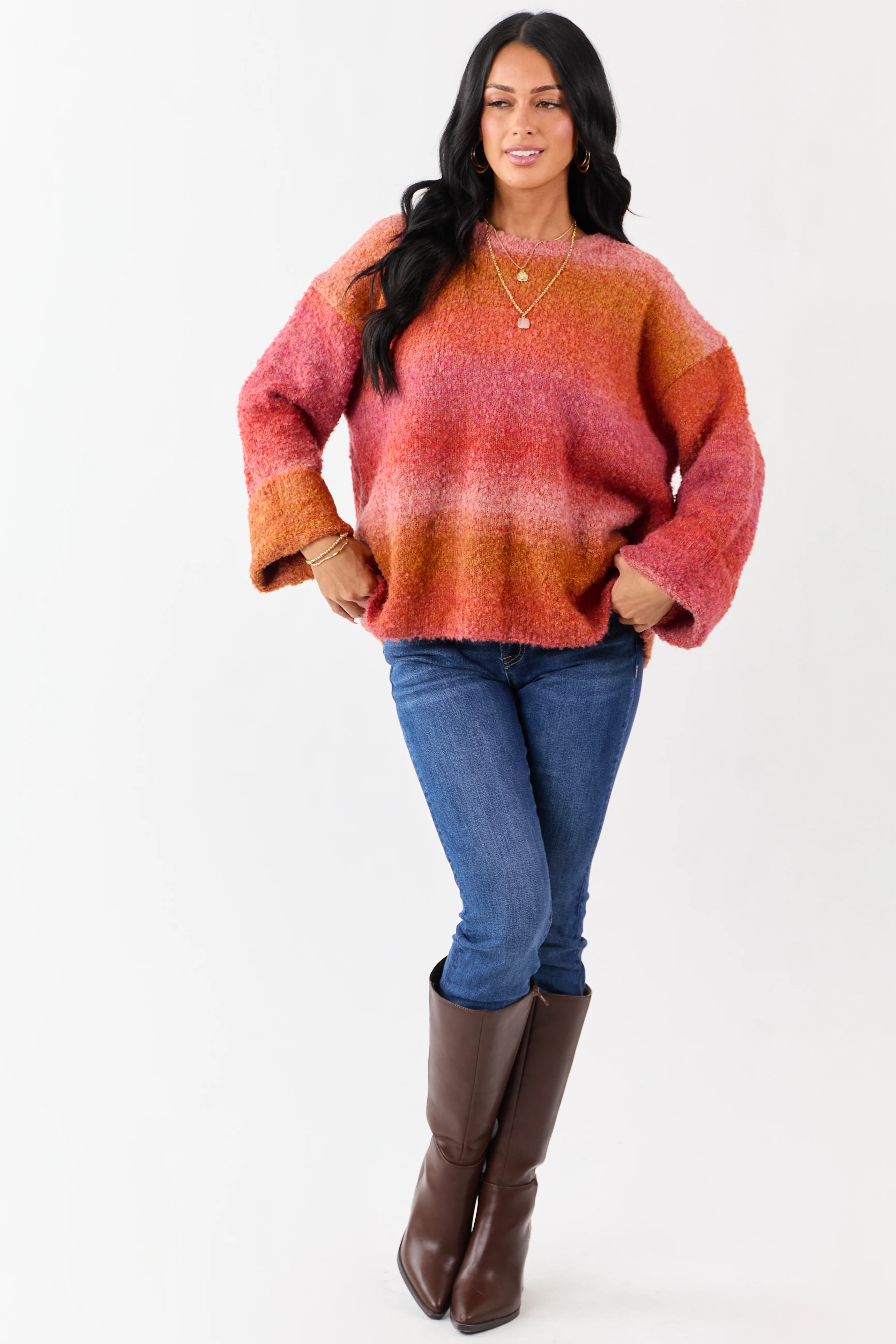 Sunset Ombre Wool Blend Fuzzy Knit Sweater - Image 3
