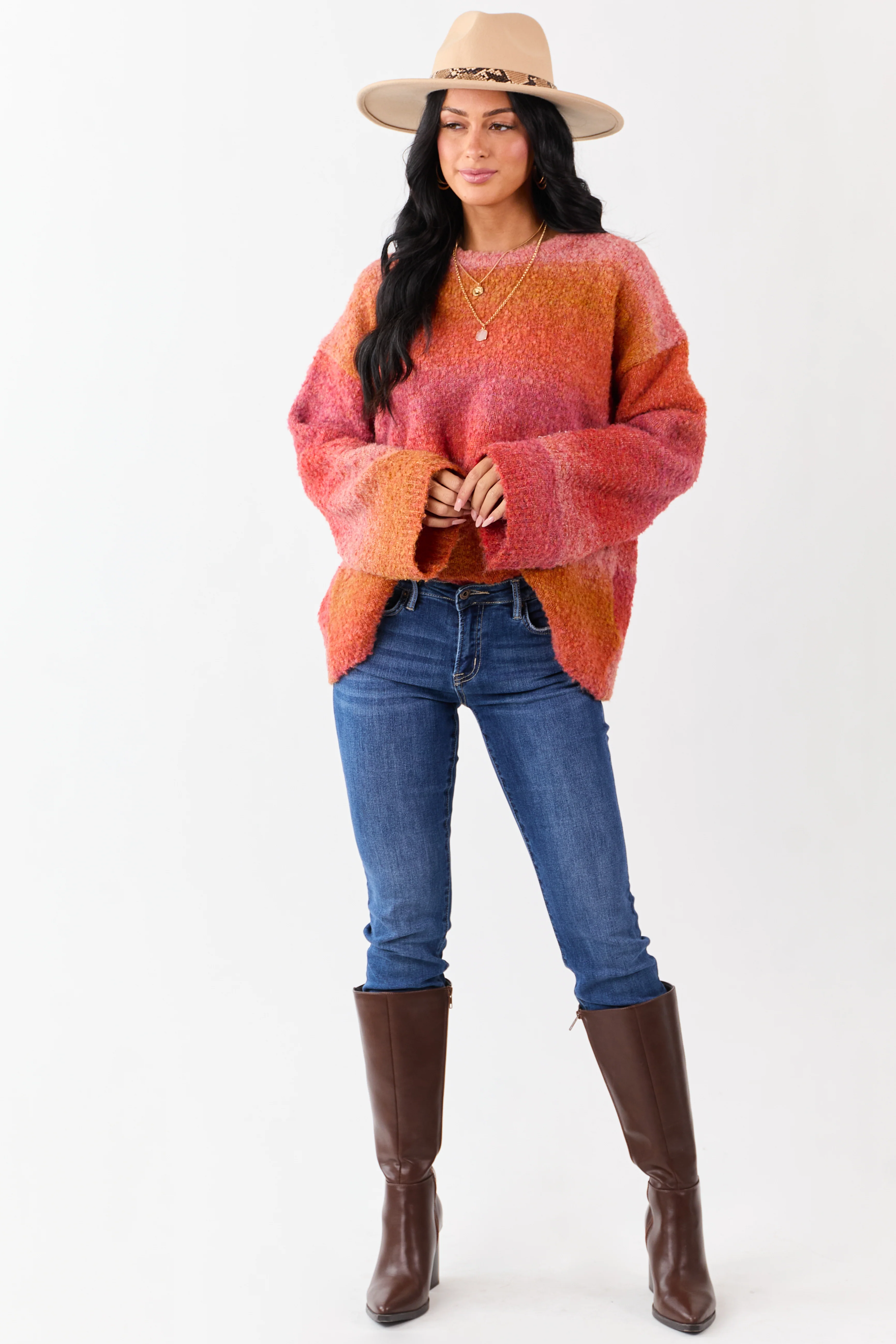 Sunset Ombre Wool Blend Fuzzy Knit Sweater - Image 4