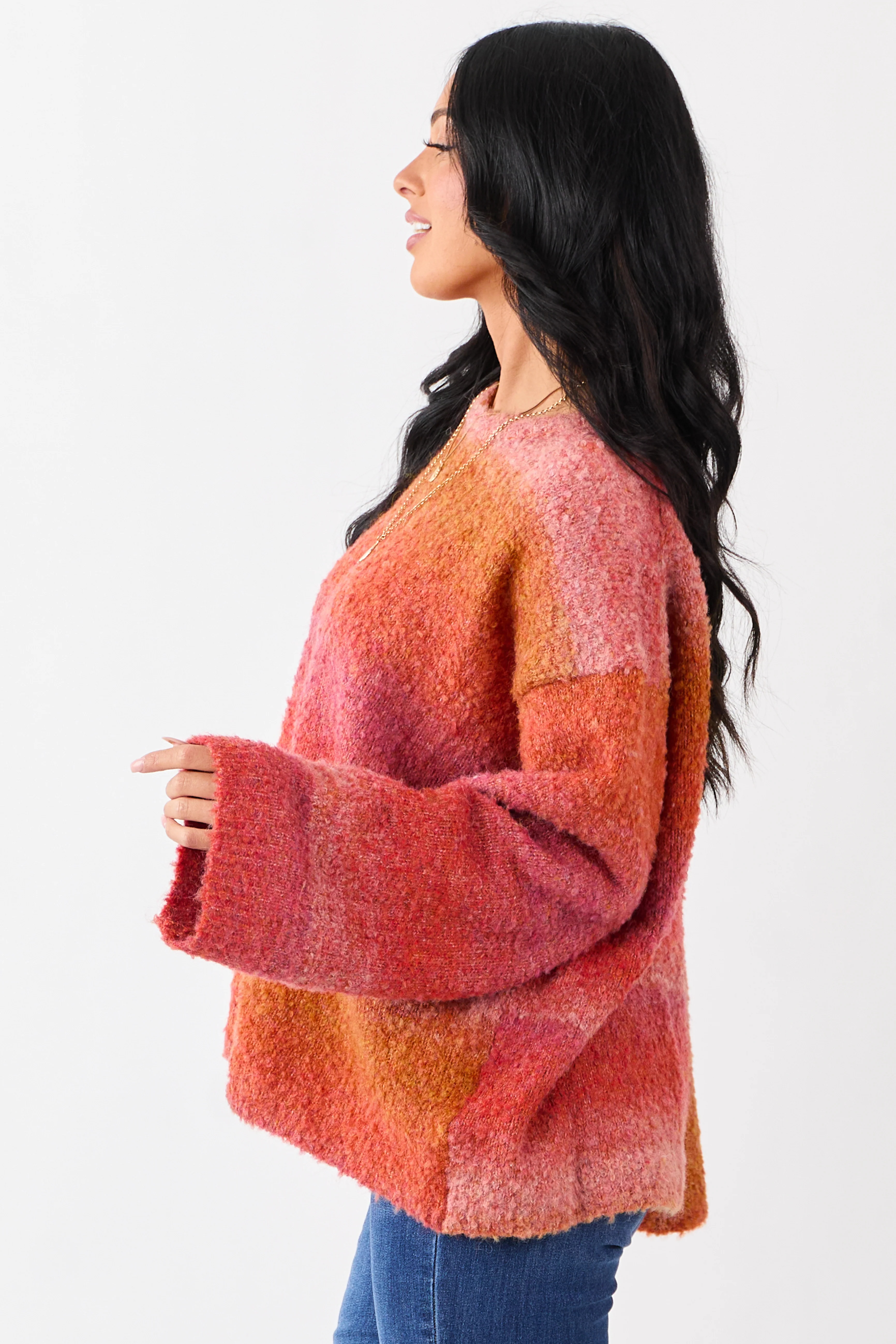 Sunset Ombre Wool Blend Fuzzy Knit Sweater - Image 5