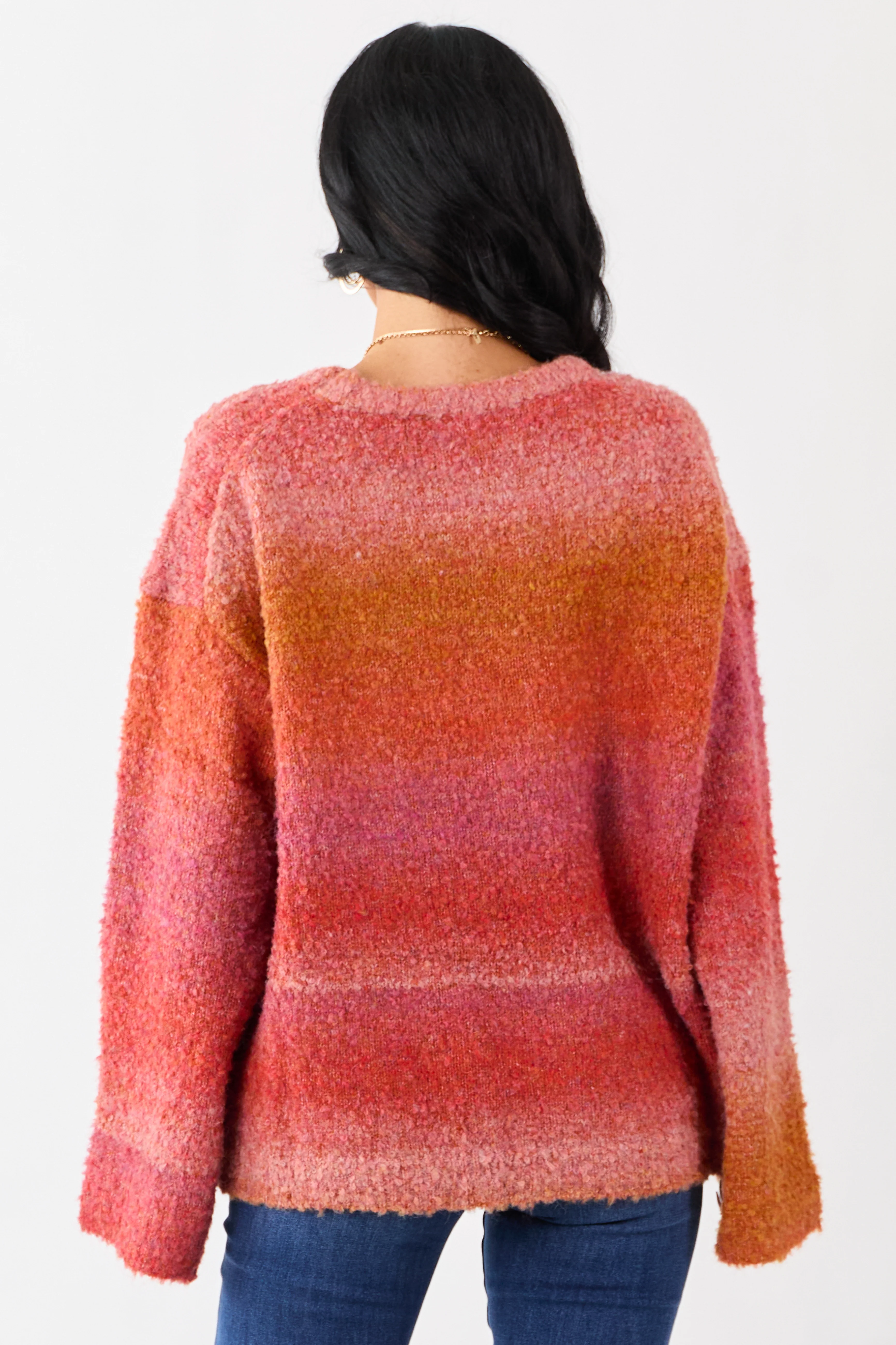 Sunset Ombre Wool Blend Fuzzy Knit Sweater - Image 6