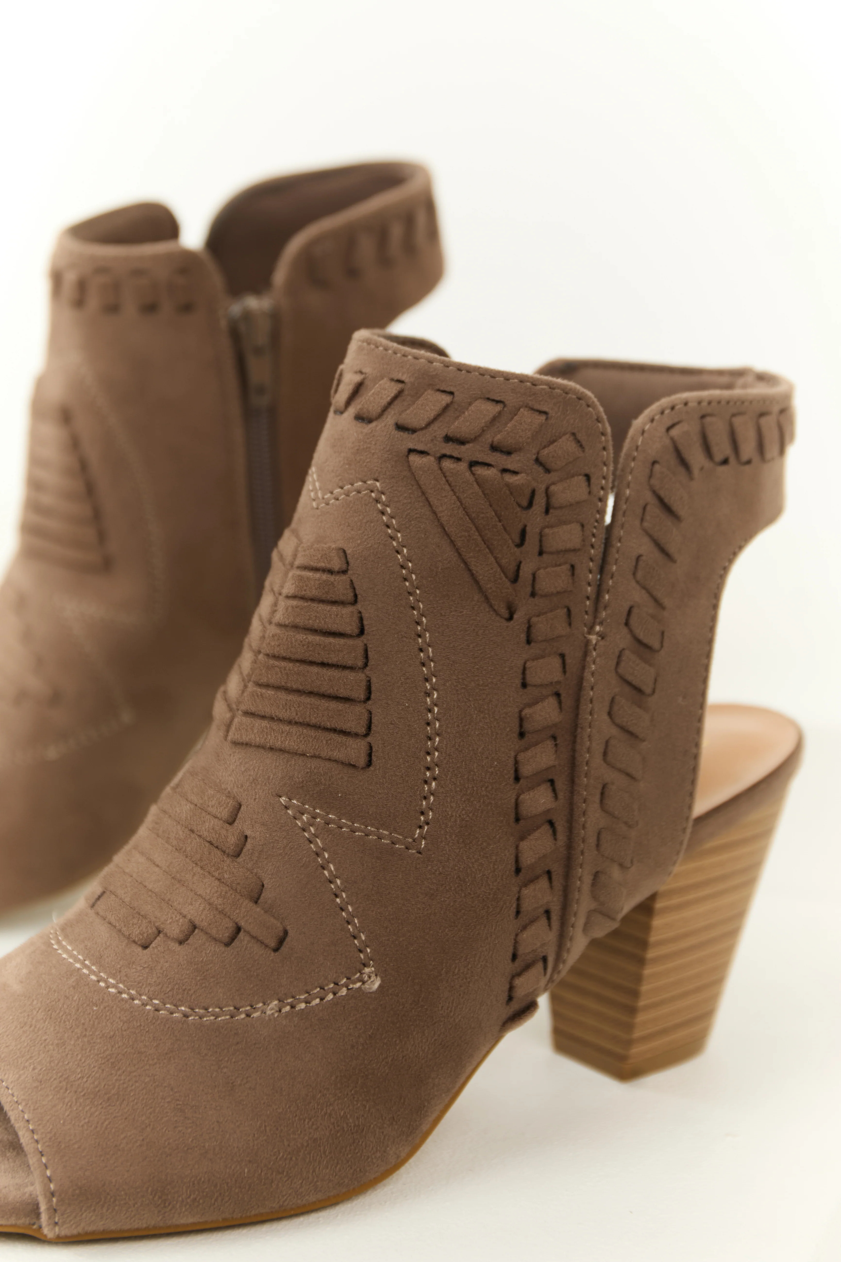 Taupe Faux Suede Open Toe Ankle Heels - Image 4