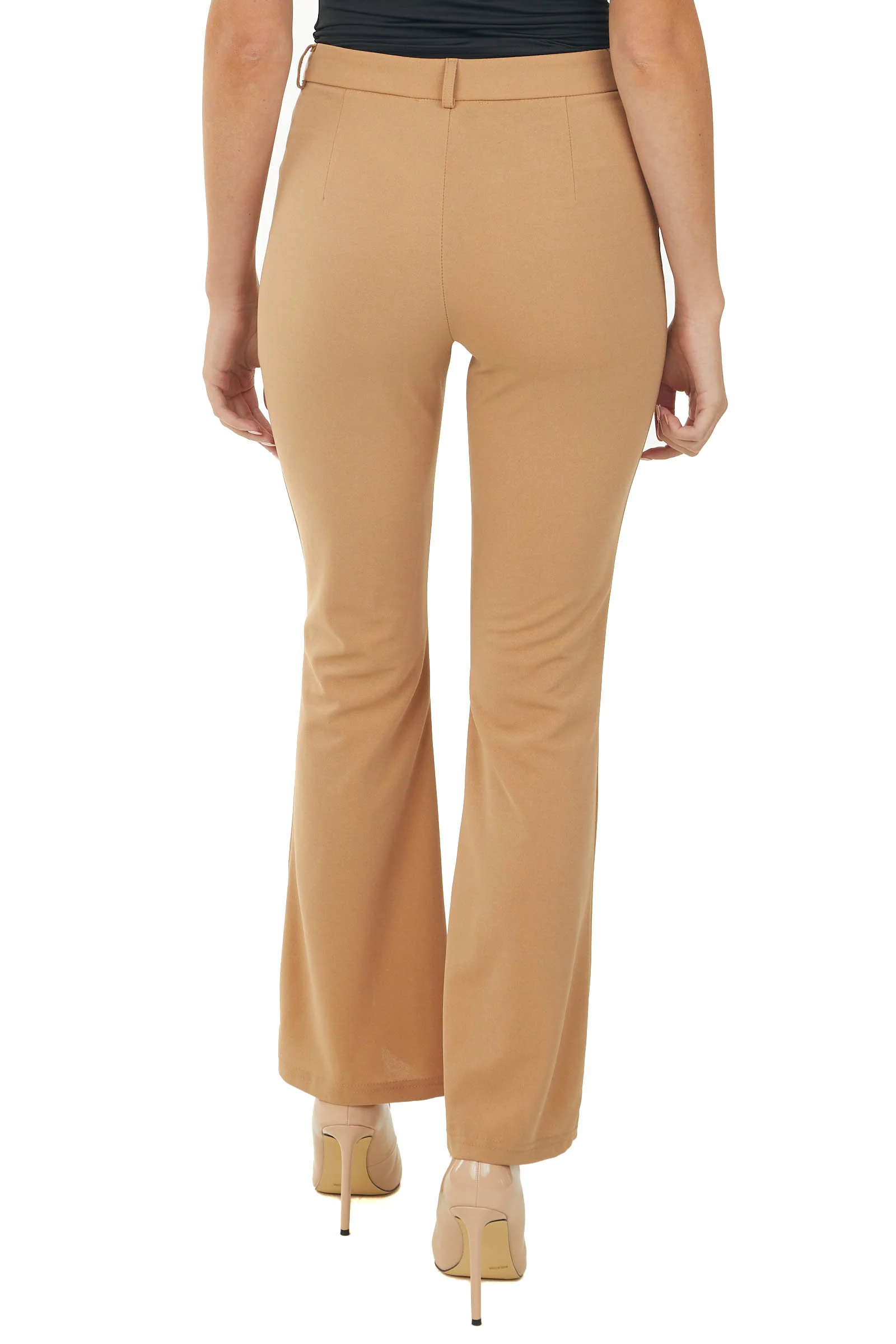 Taupe High Waisted Flare Front Split Pants - Image 4