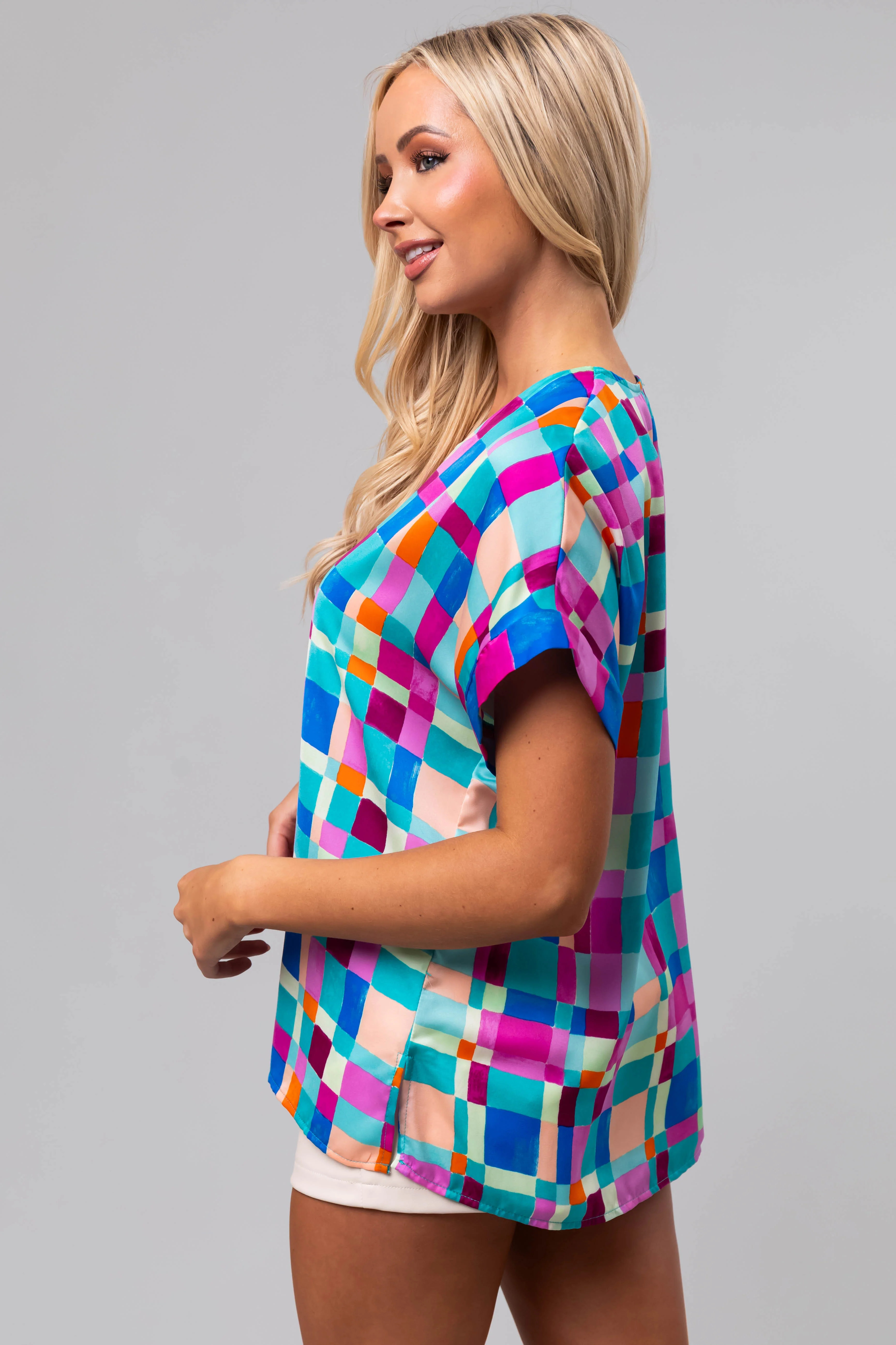 Turquoise Geo Print Relaxed Fit Blouse - Image 4