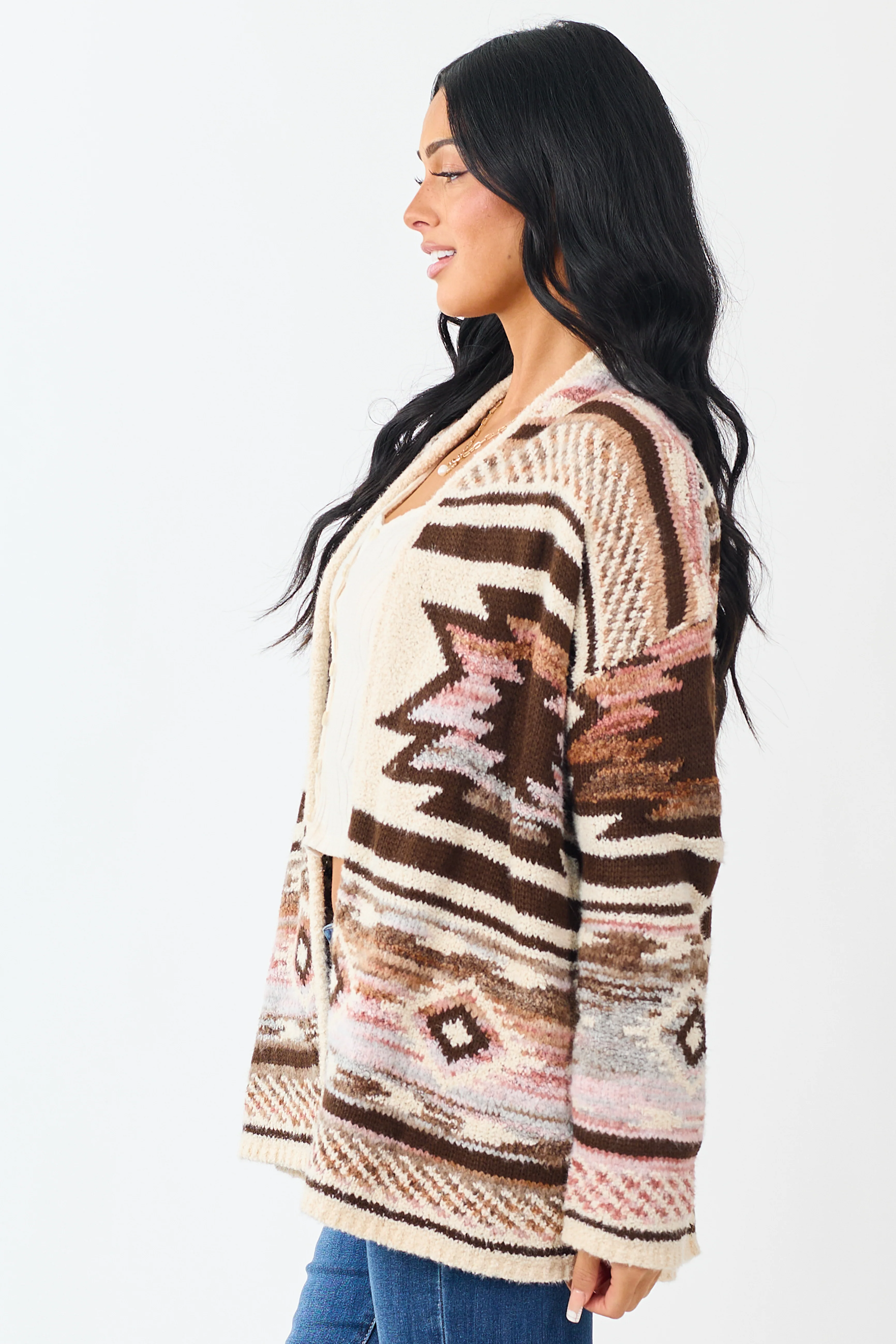 Vanilla Aztec Print Open Front Sweater Cardigan - Image 5