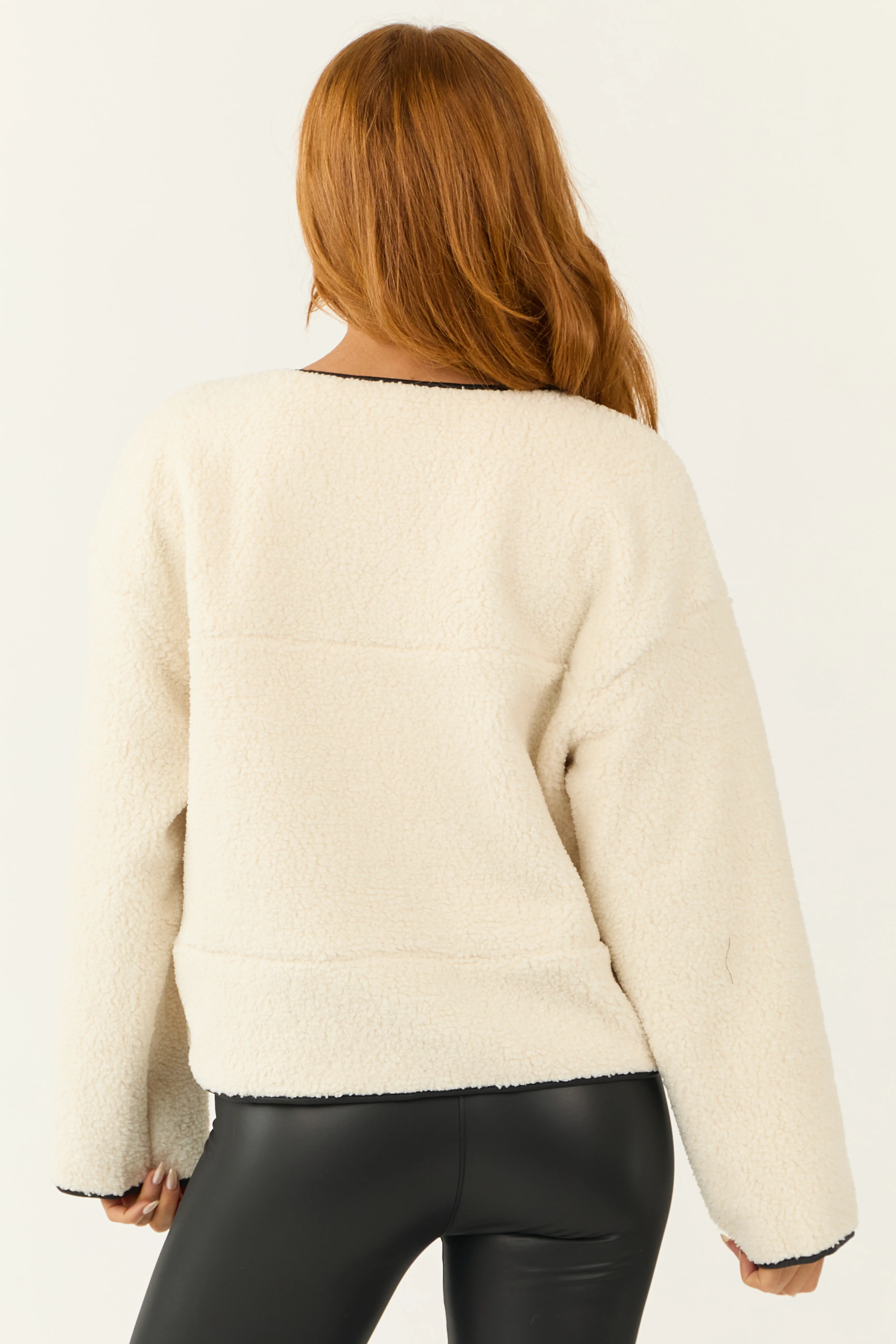 Vanilla Button Down Faux Sherpa Binding Jacket - Image 6