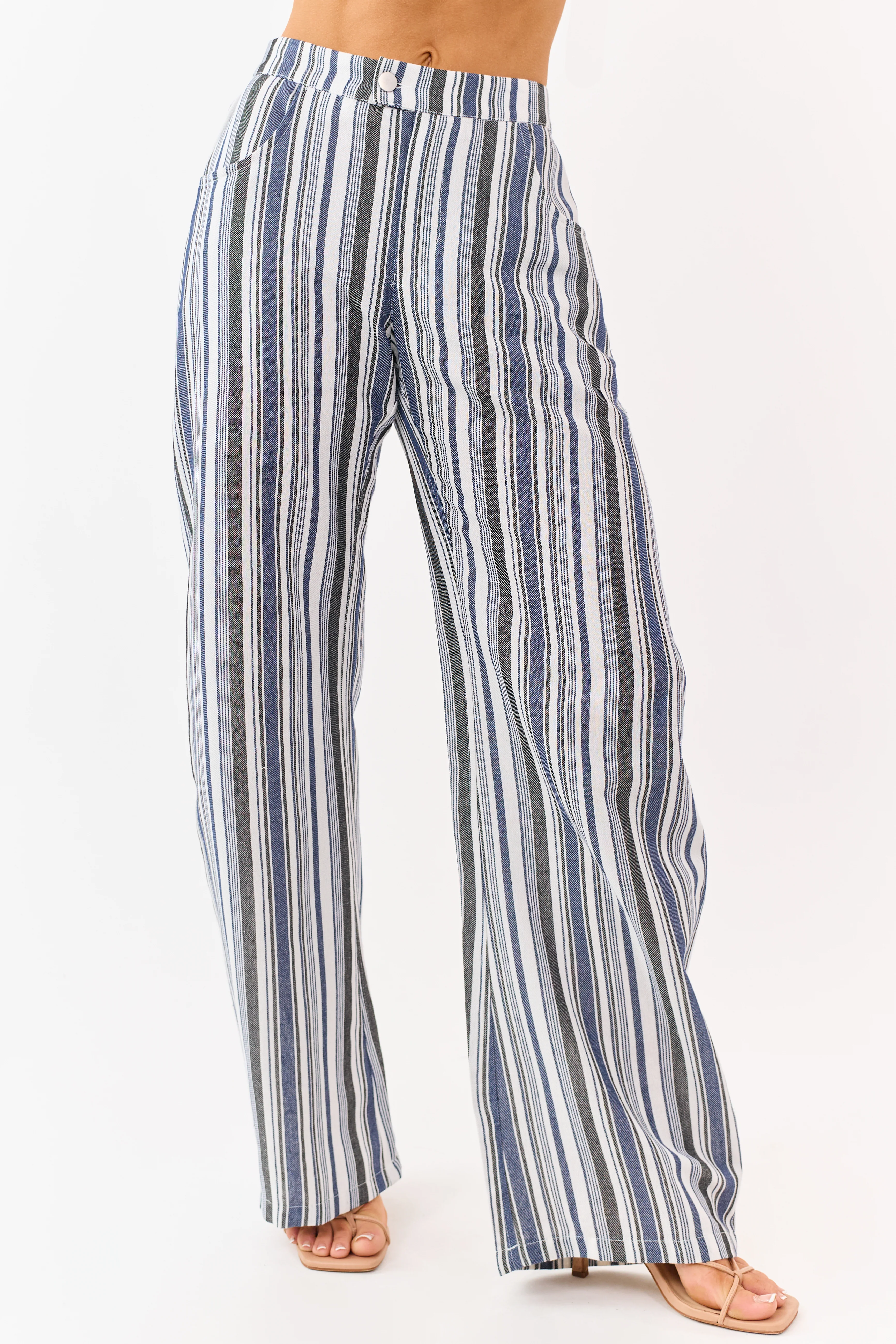Vanilla and Cobalt Striped Wide Leg Pants - Image 3