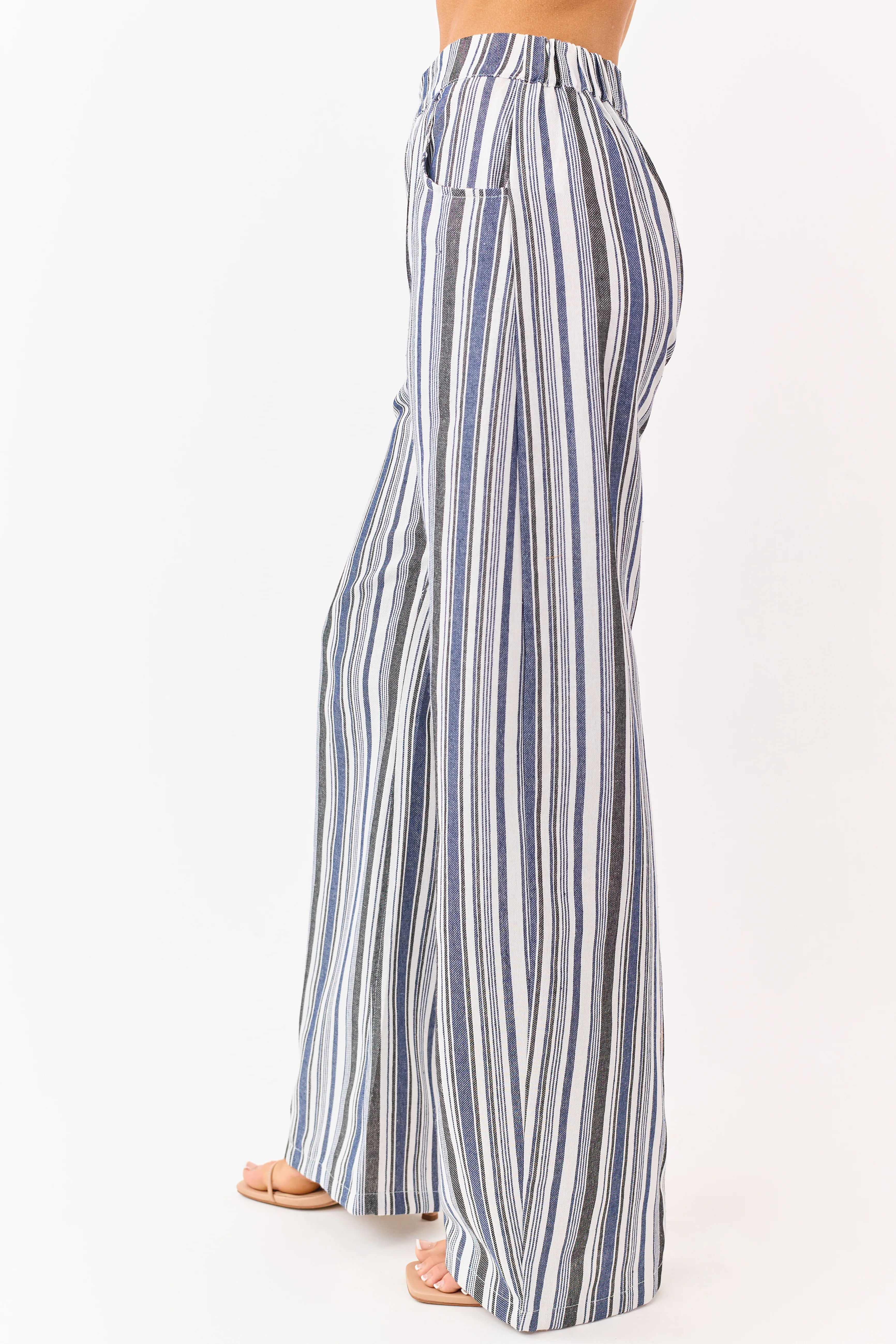 Vanilla and Cobalt Striped Wide Leg Pants - Image 4
