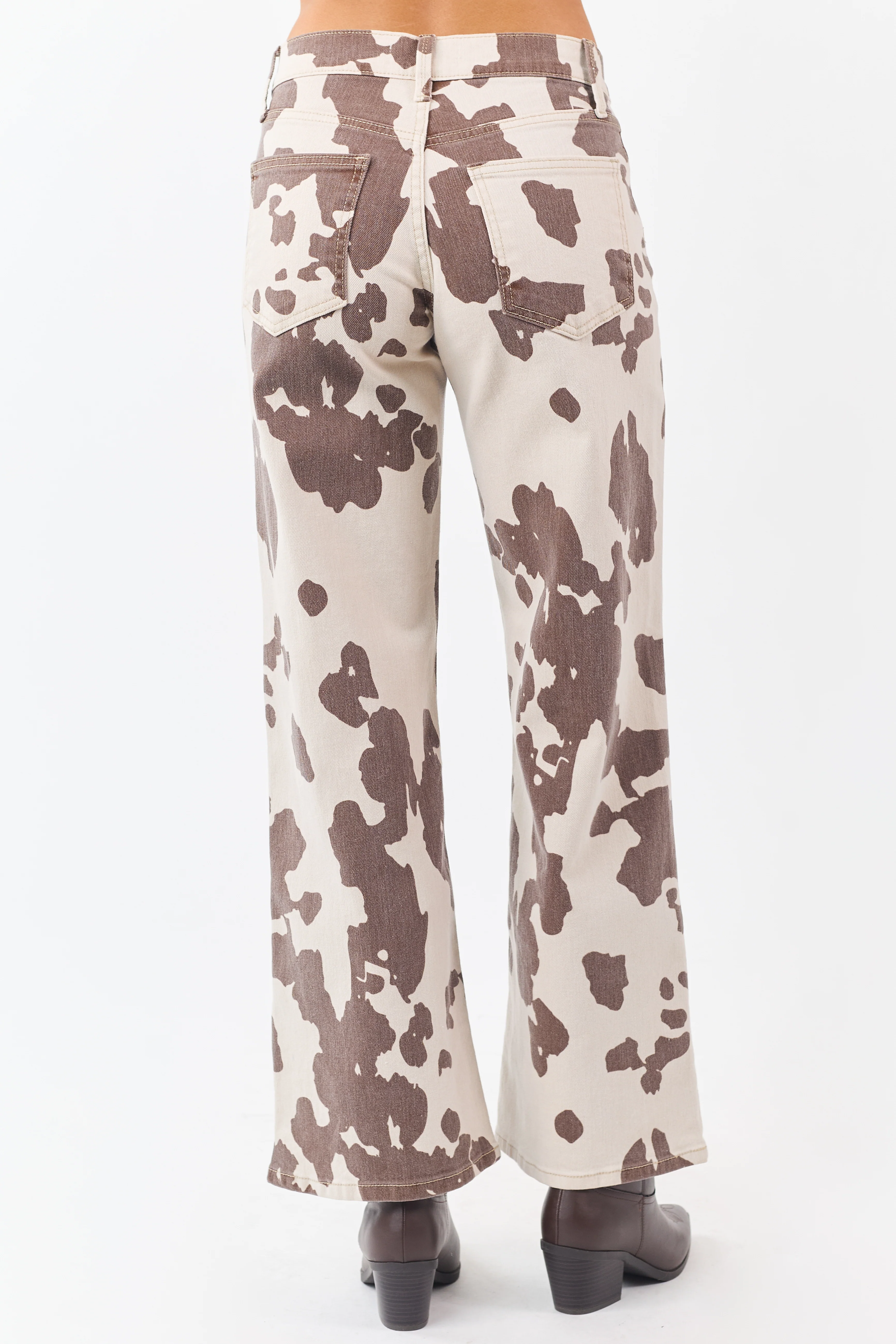 Vanilla Cow Print Stretchy High Rise Wide Leg Jeans - Image 4