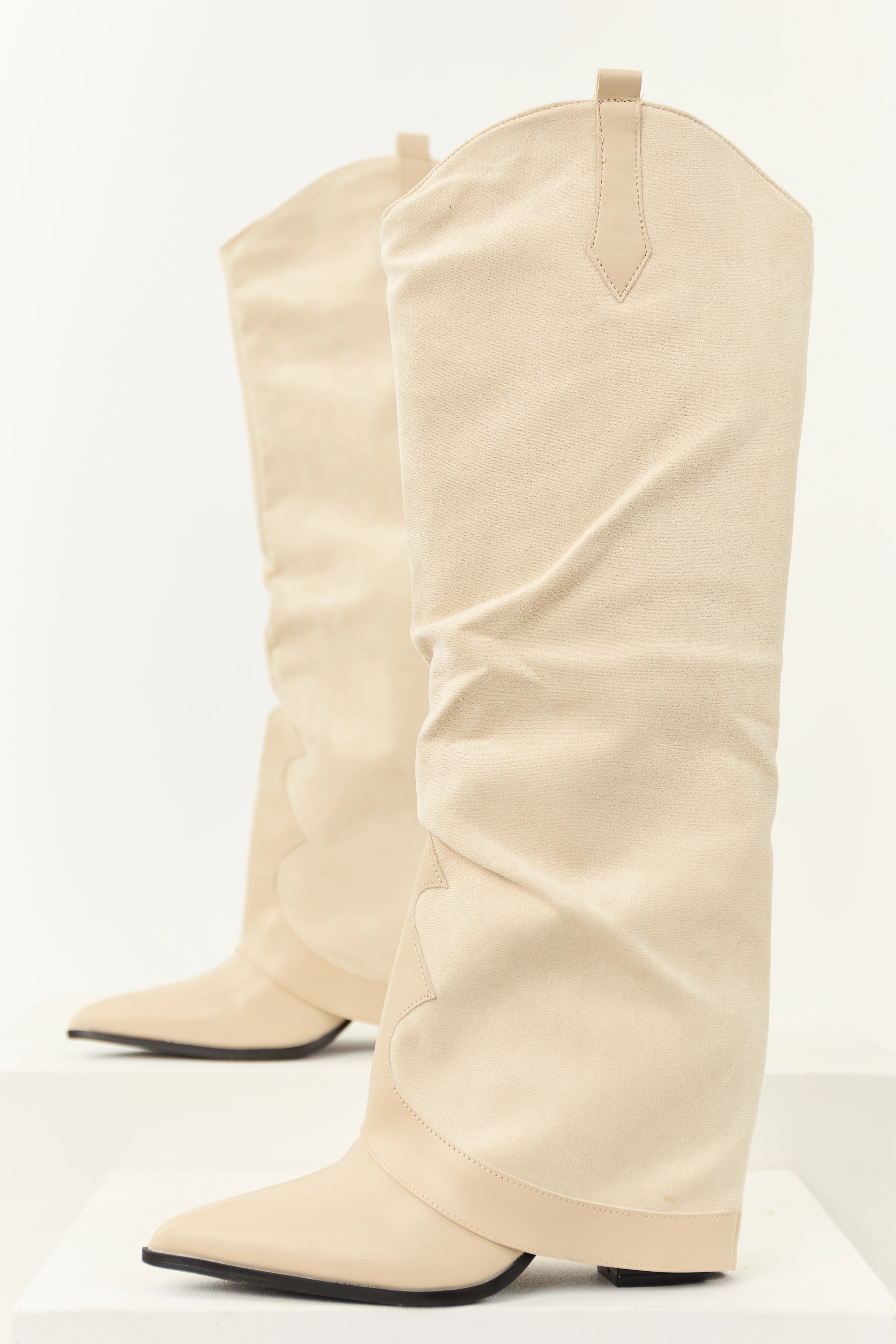 Vanilla Faux Suede Overlay Knee High Cowboy Boots