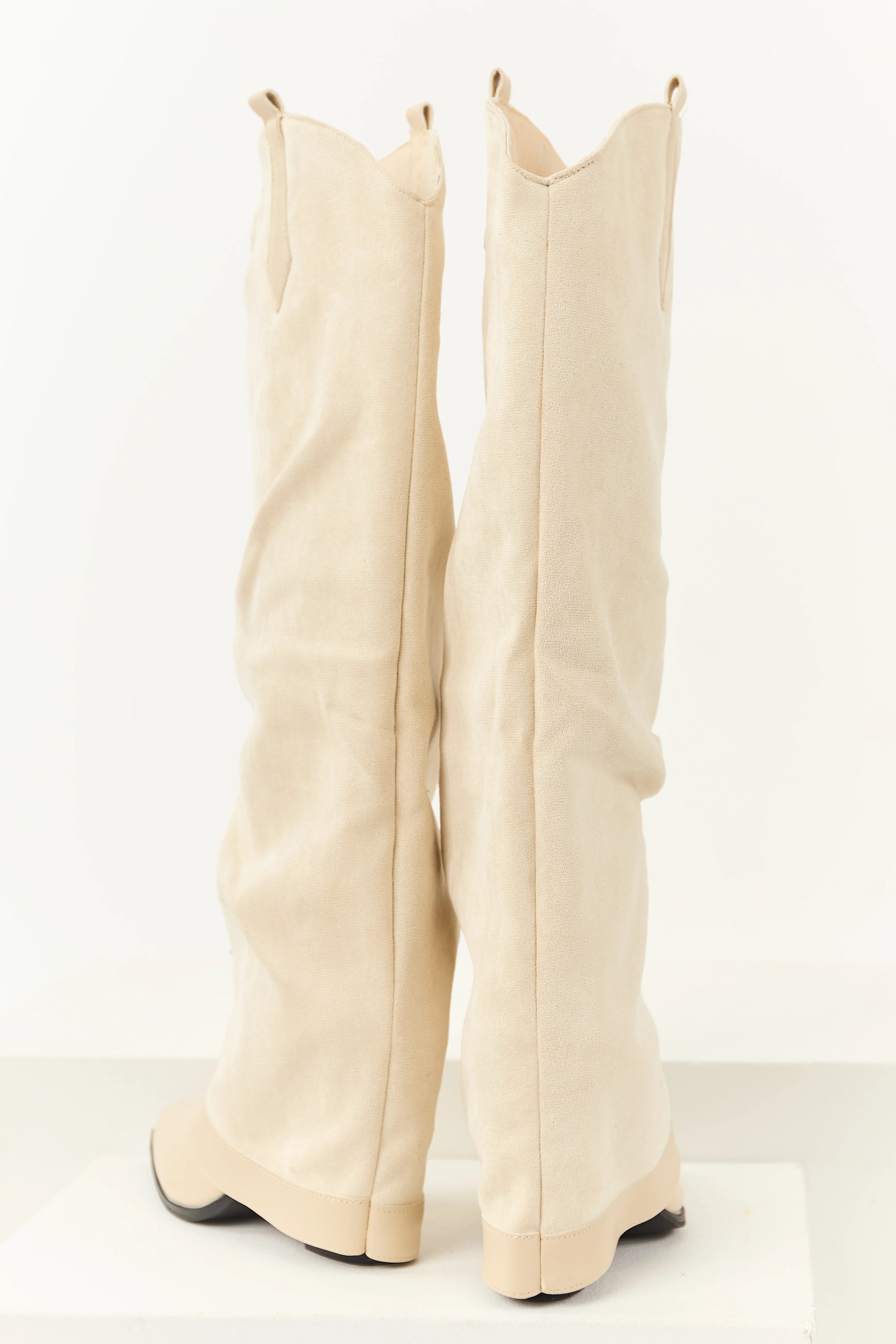 Vanilla Faux Suede Overlay Knee High Cowboy Boots - Image 3
