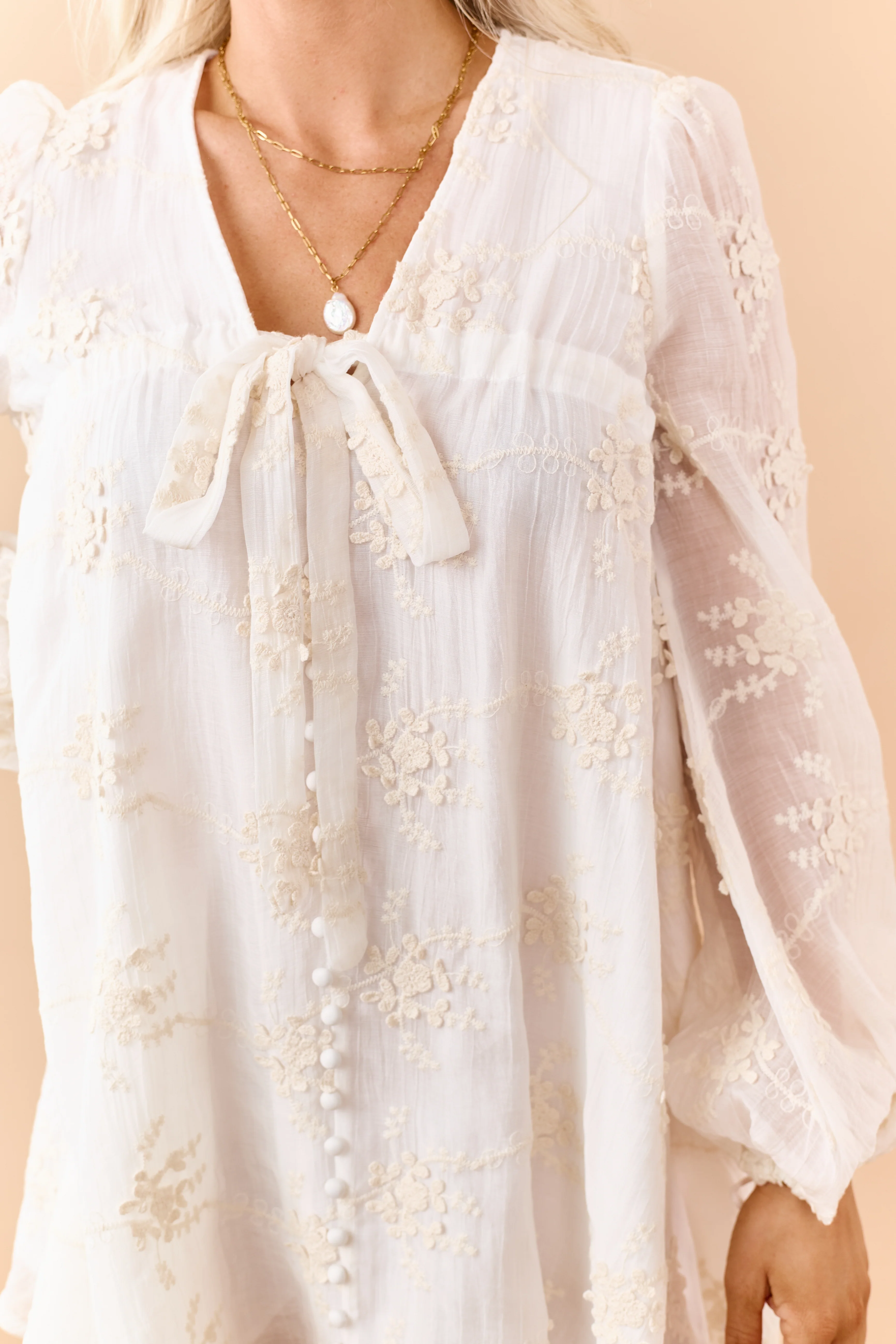 Vanilla Floral Applique Embroidered Flowy Mini Dress - Image 5