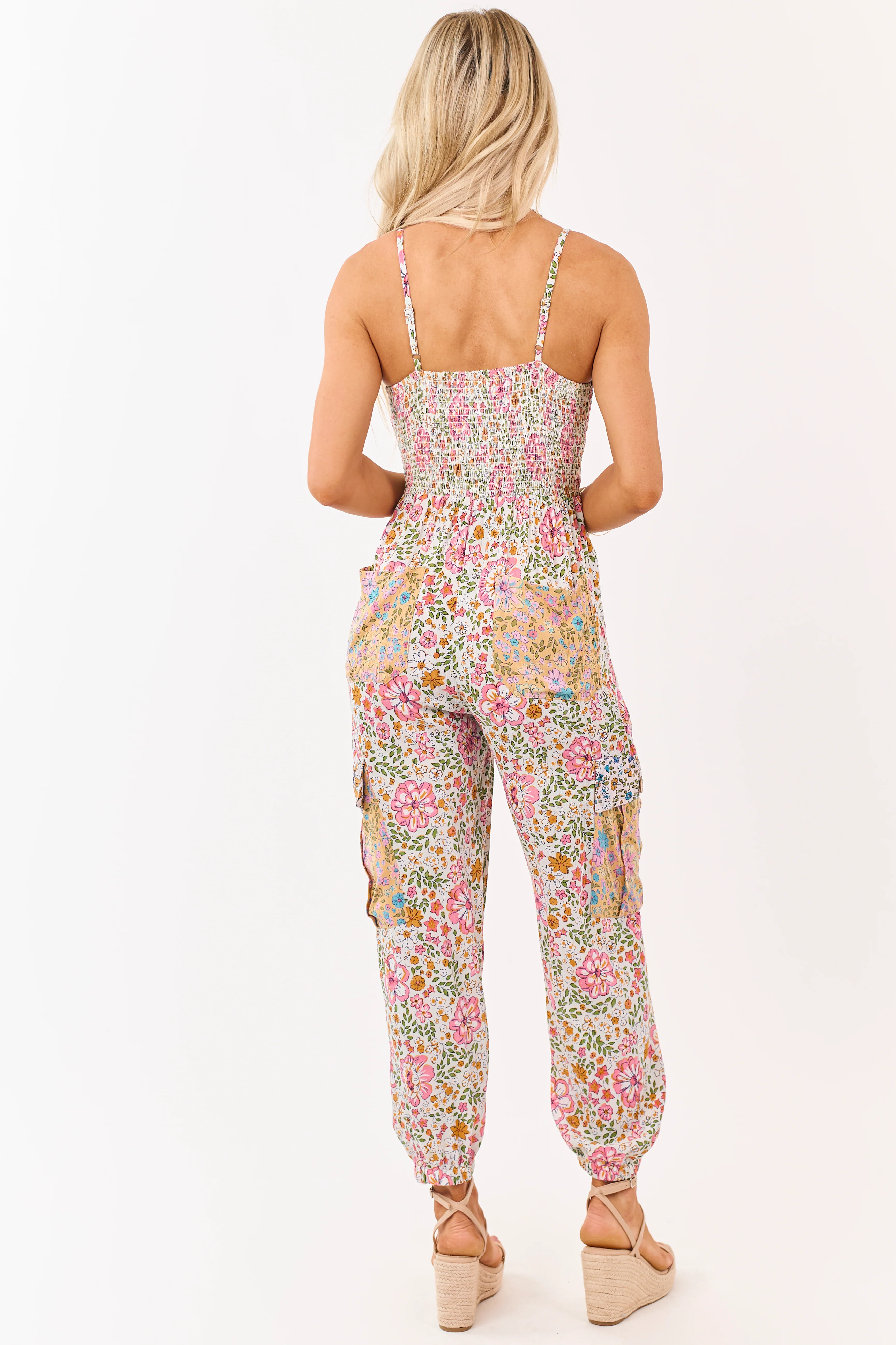 Vanilla Floral Front Twist Cargo Pocket Jumpsuit - Image 9