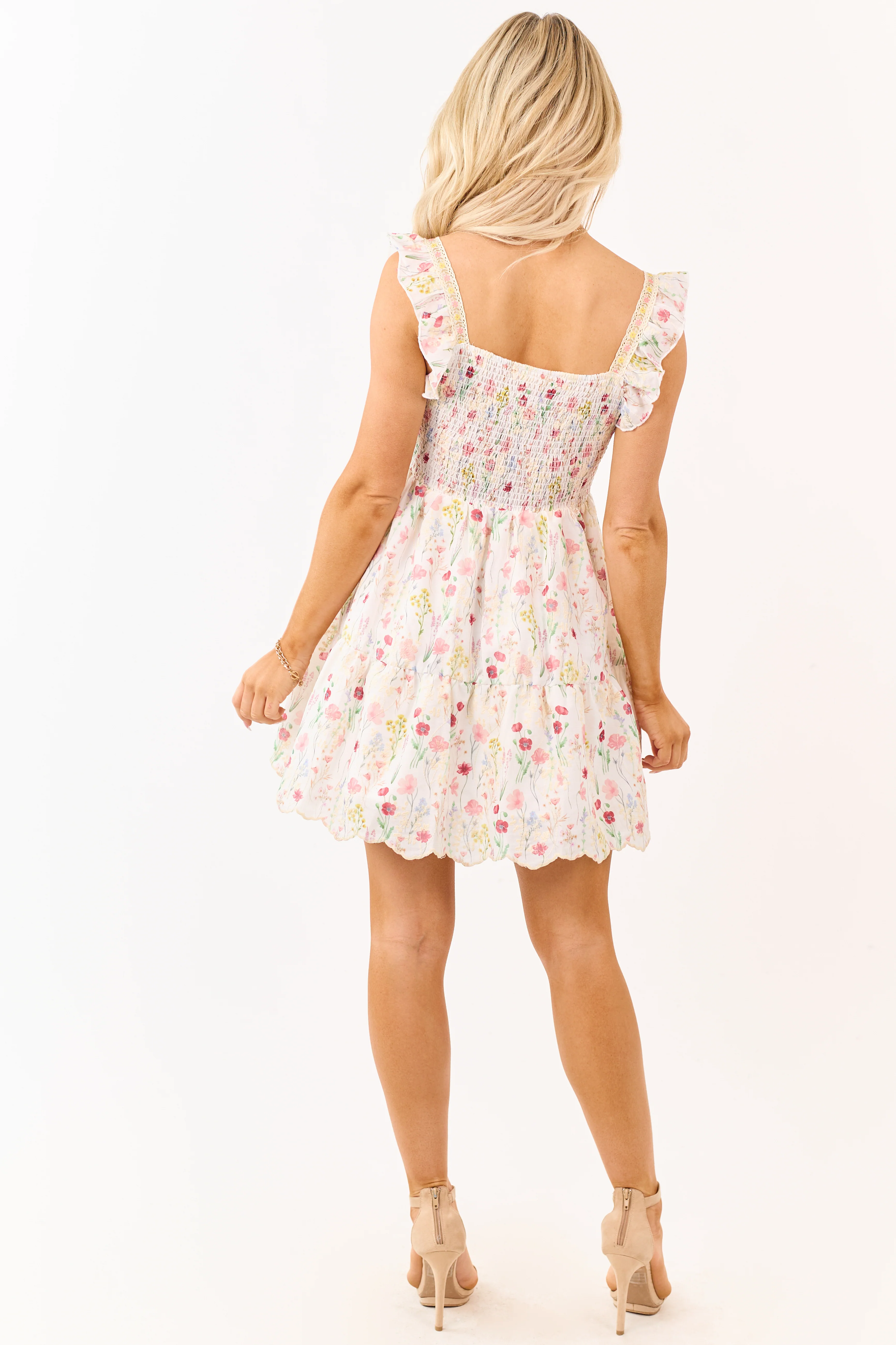 Vanilla Floral Print Scalloped Hem Mini Dress - Image 7