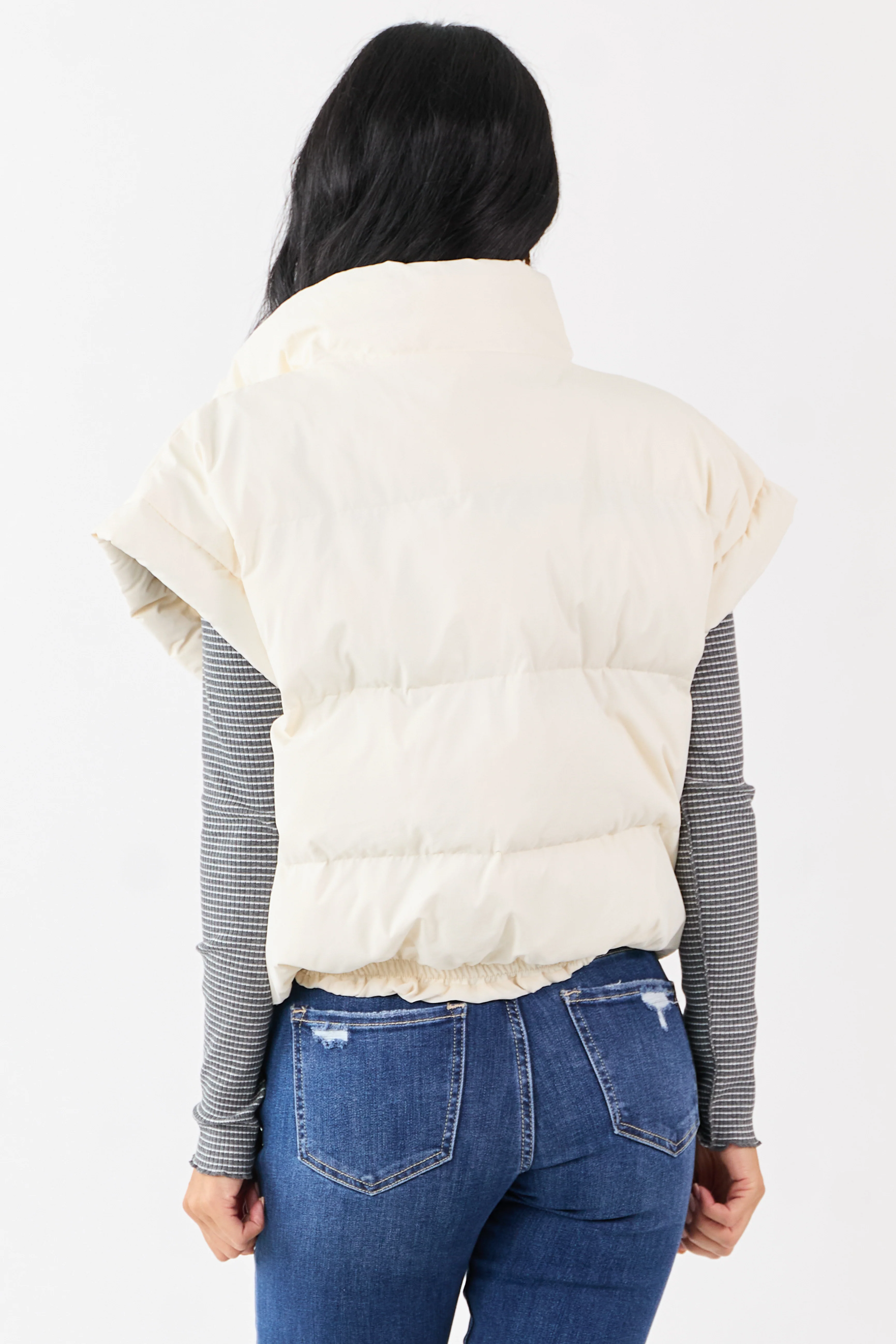 Vanilla Mock Neck Zip Up Quilted Puffer Vest - Image 6