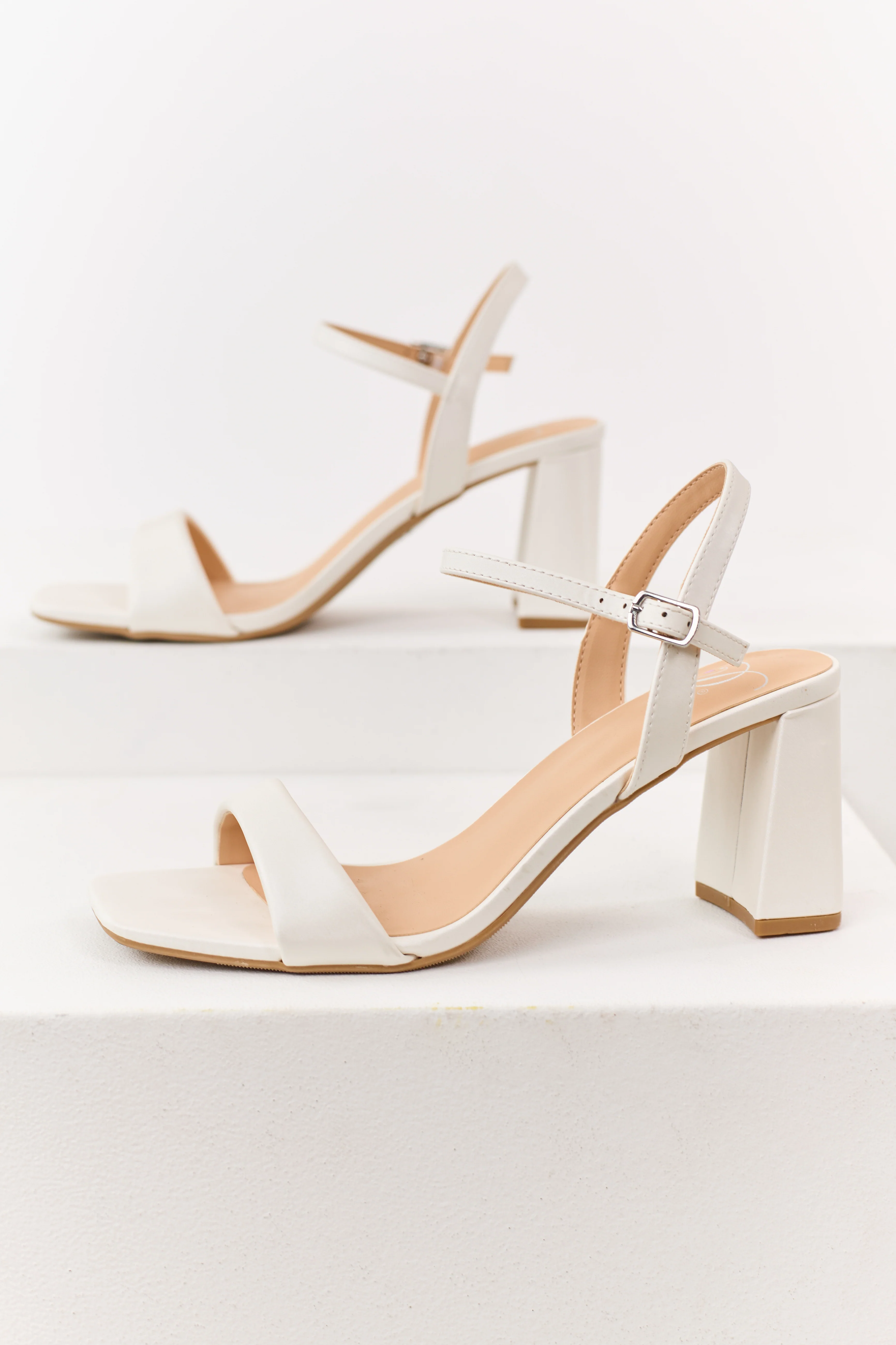 Vanilla Square Toe Ankle Strap Heels