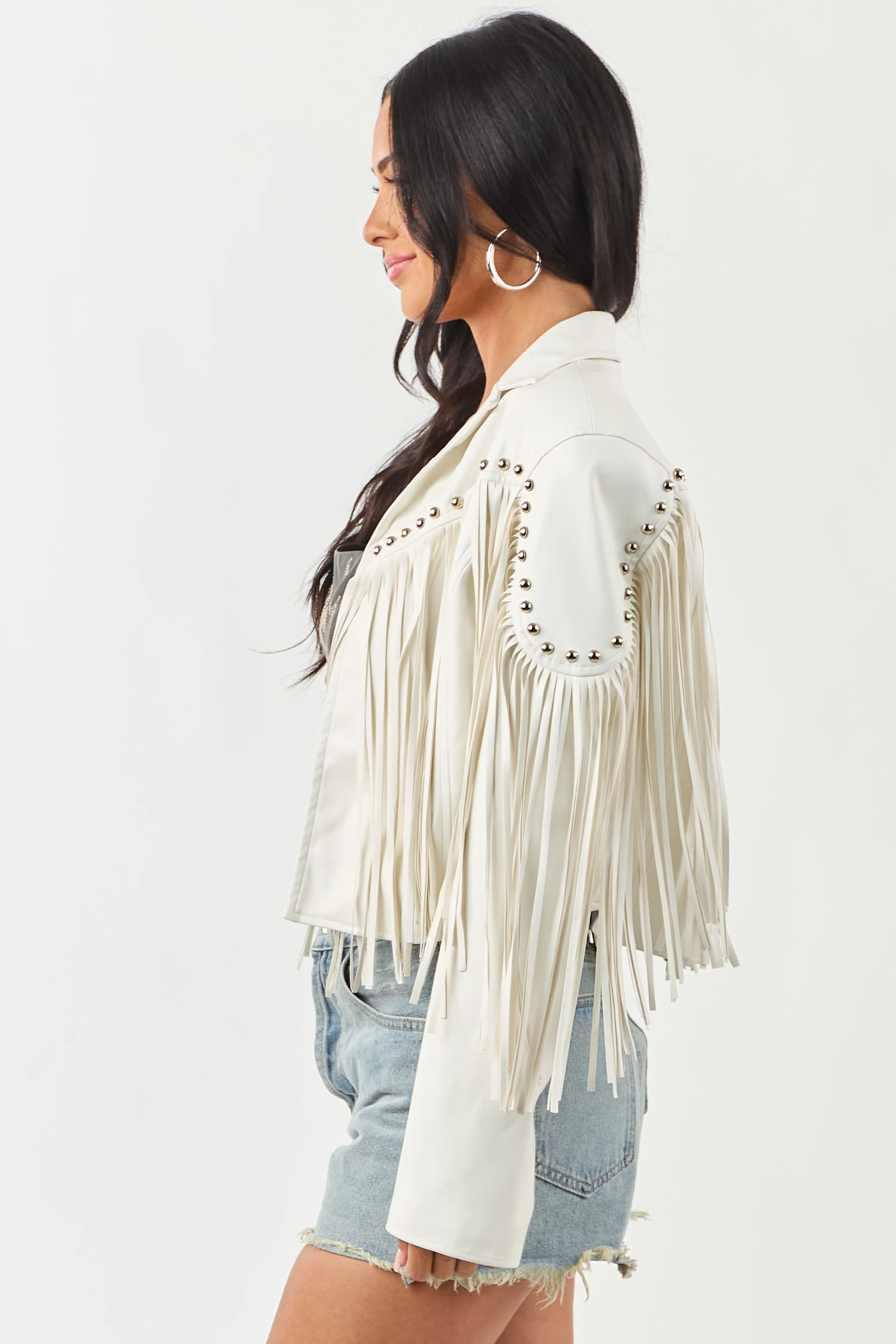 Vanilla Stud Detail Fringe Pleather Jacket - Image 6