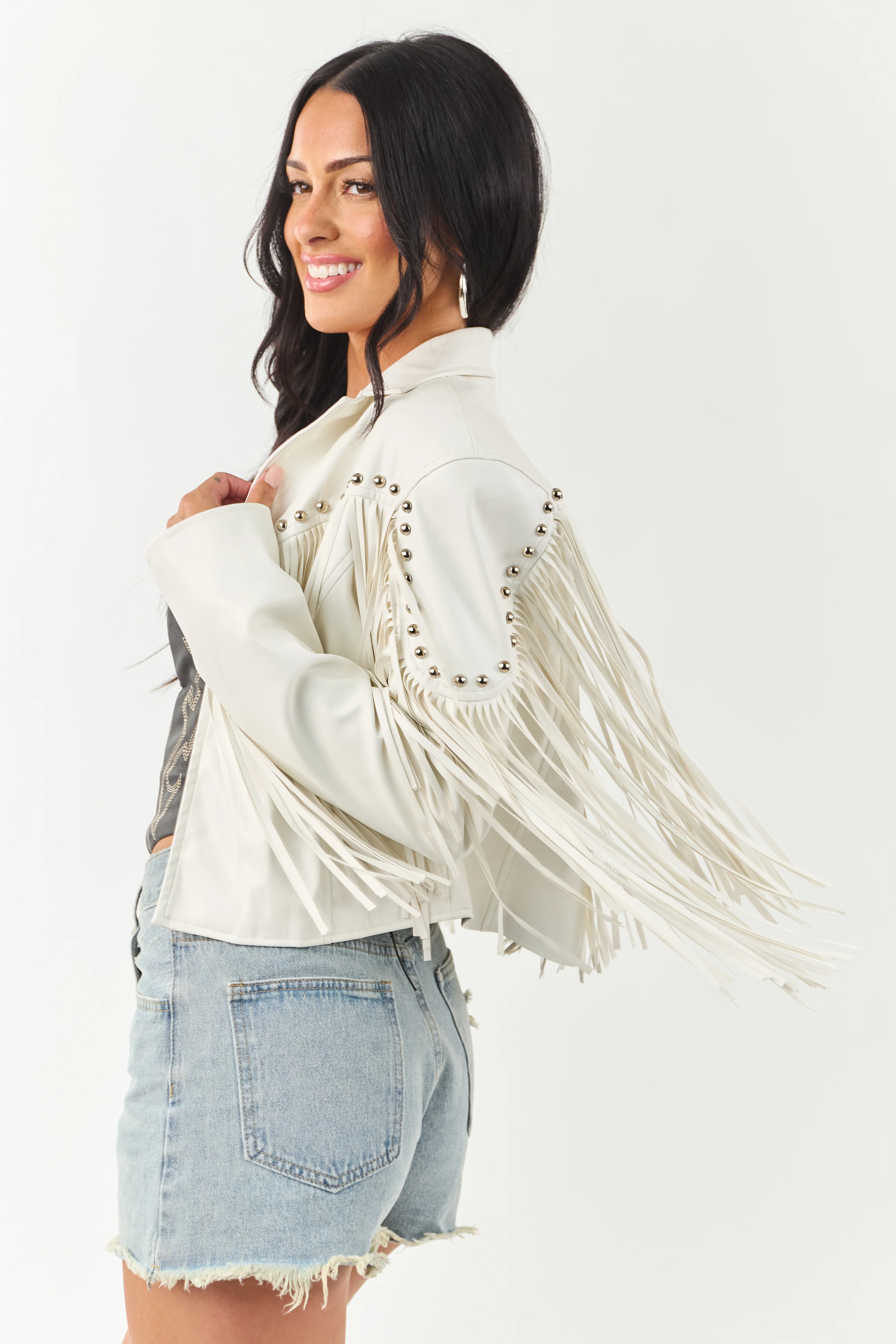 Vanilla Stud Detail Fringe Pleather Jacket - Image 7