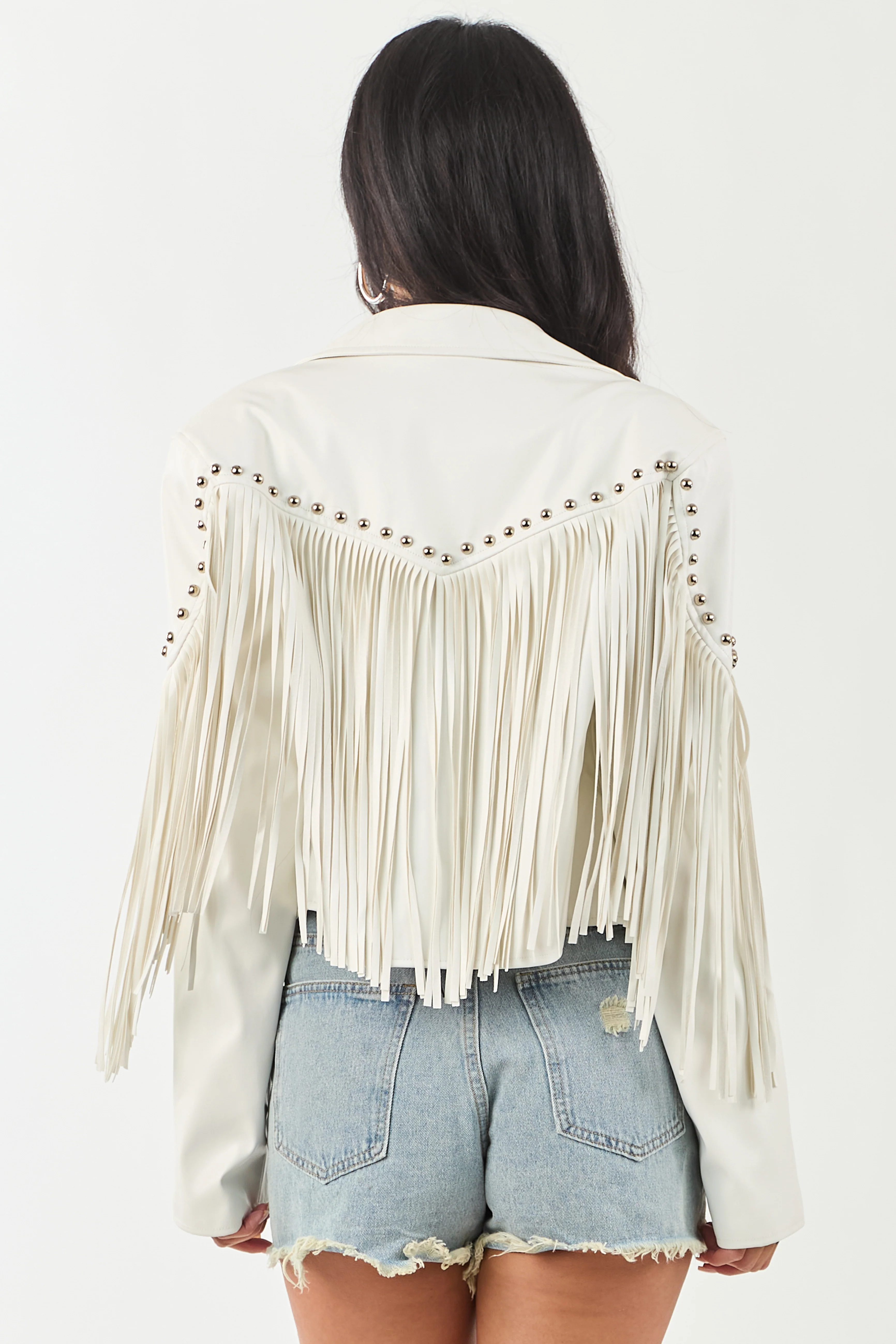 Vanilla Stud Detail Fringe Pleather Jacket - Image 8