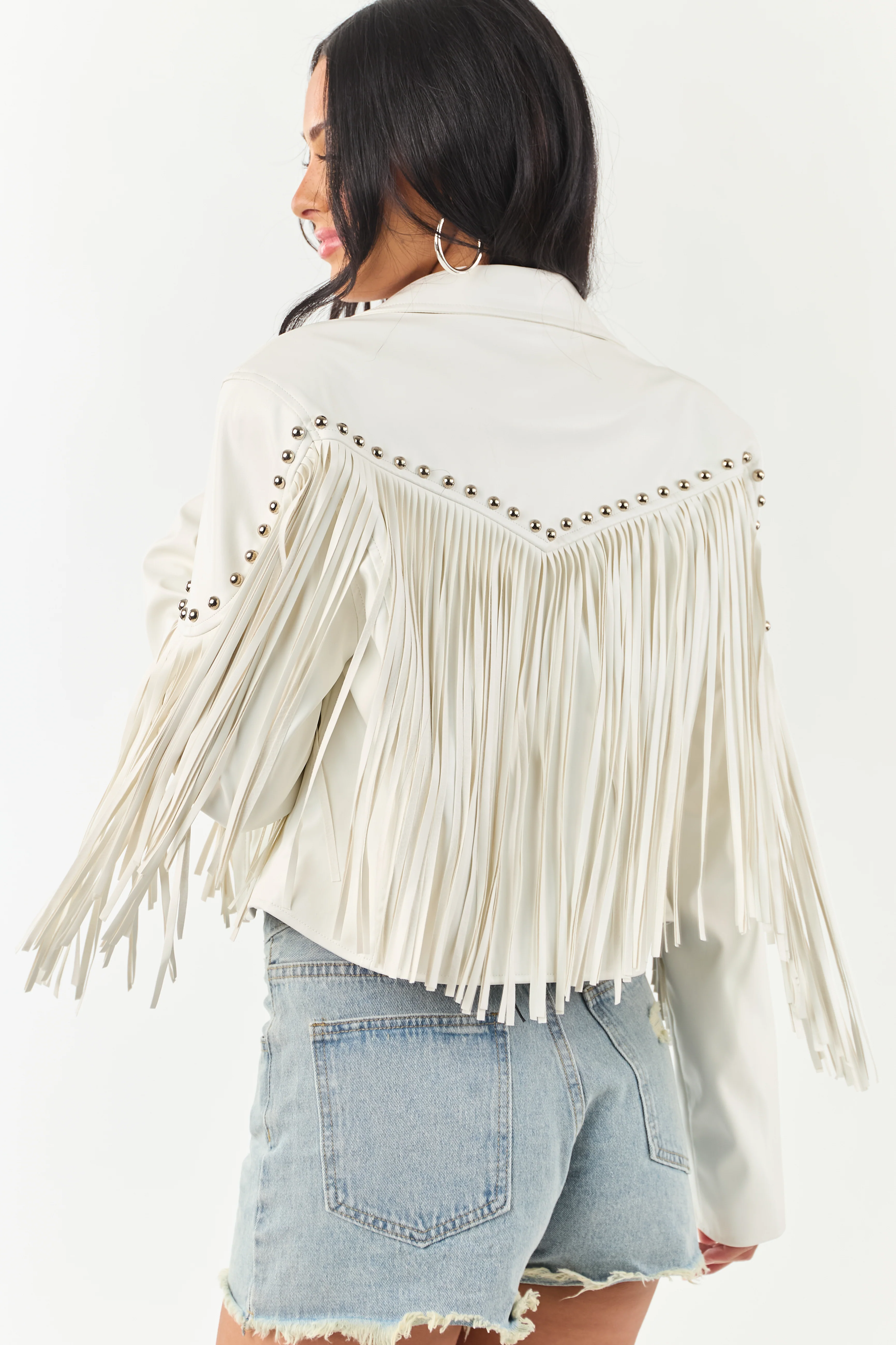 Vanilla Stud Detail Fringe Pleather Jacket - Image 9