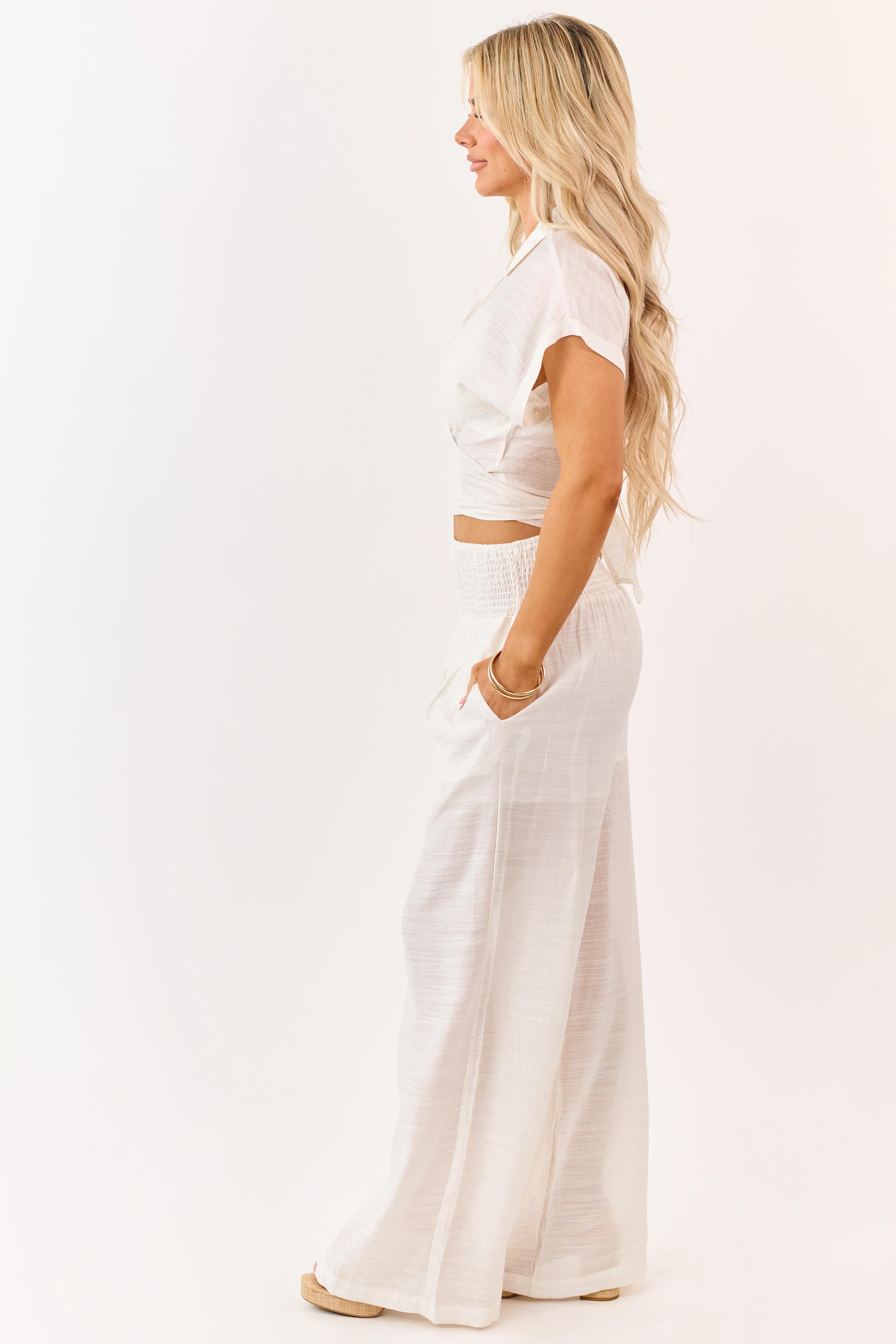 Vanilla Tie Front Top and Wide Leg Pants Set - Image 4