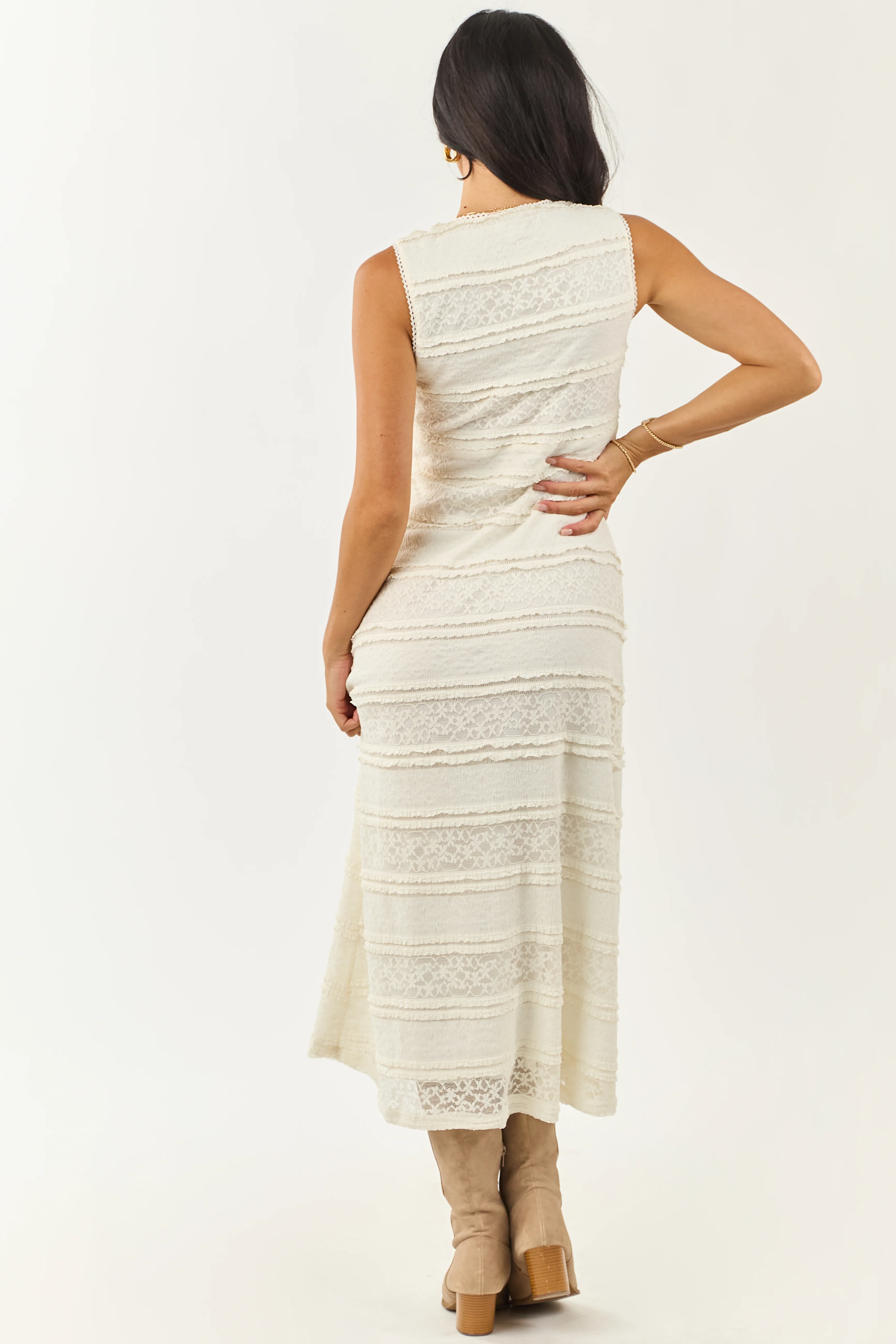 Vanilla Tiered Floral Lace V Neck Midi Dress - Image 6