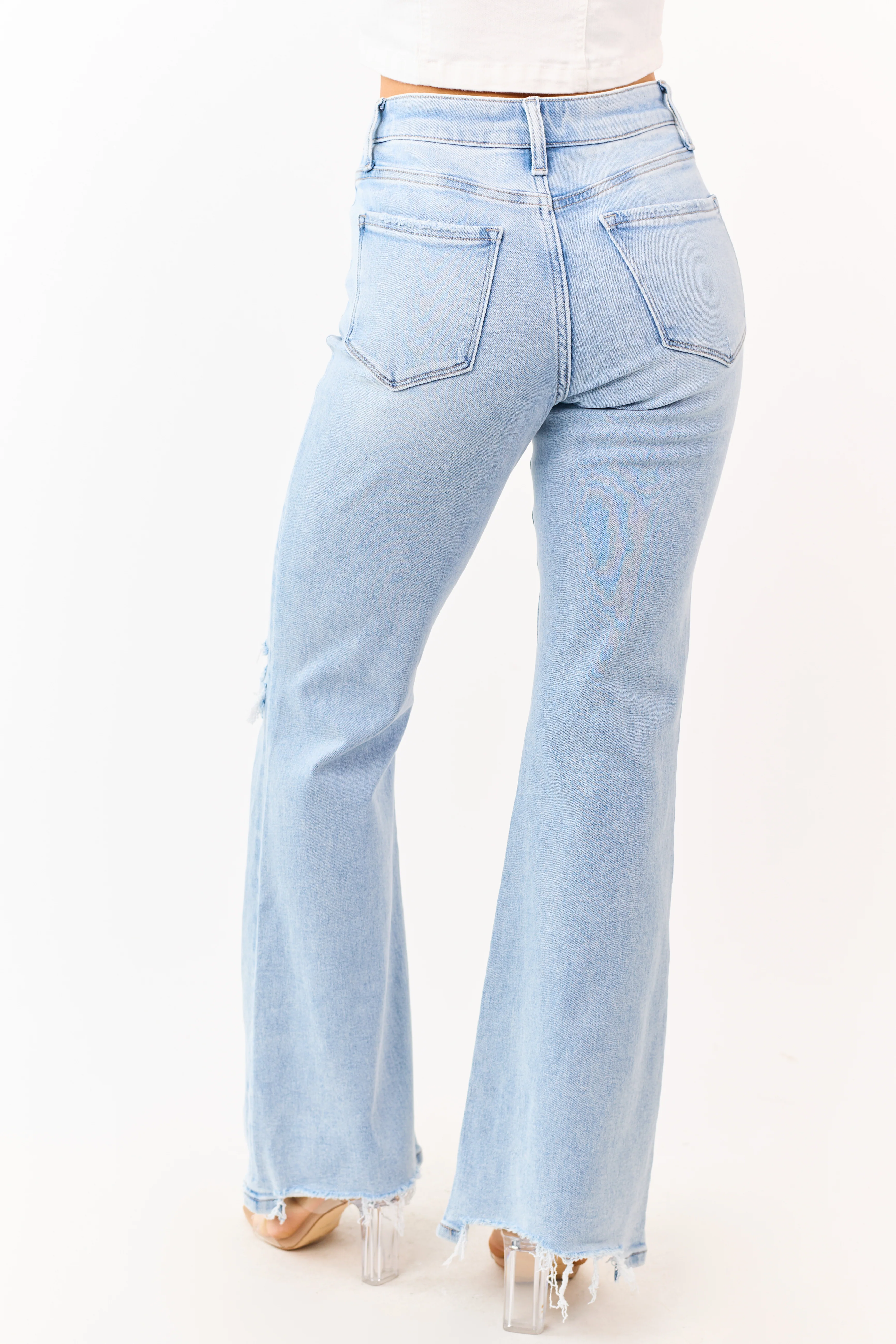 Vervet Light Wash Distressed Stretchy Flare Jeans - Image 4