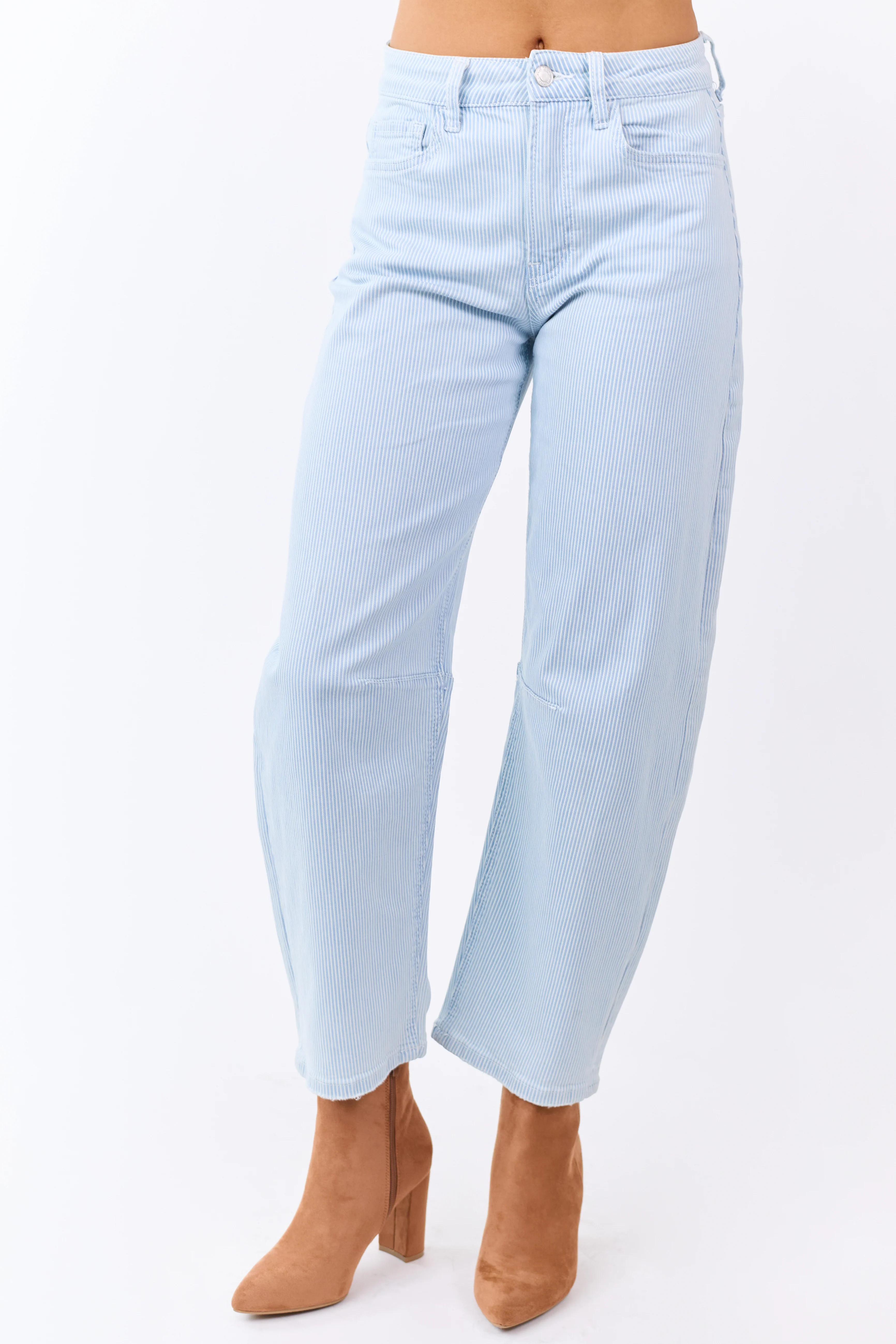 Vervet Light Wash Railroad Stripe Stretchy Barrel Jeans - Image 2