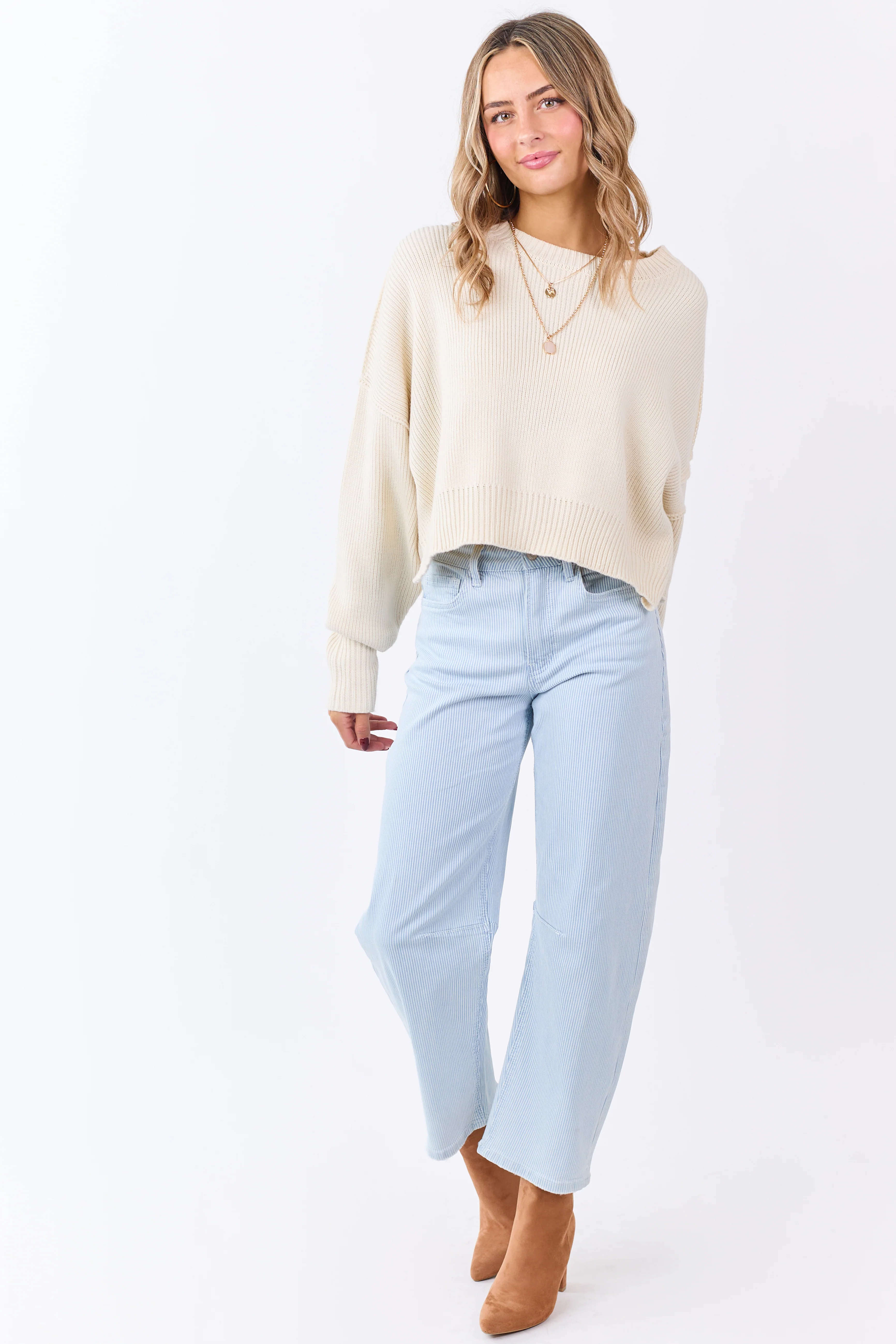 Vervet Light Wash Railroad Stripe Stretchy Barrel Jeans - Image 5