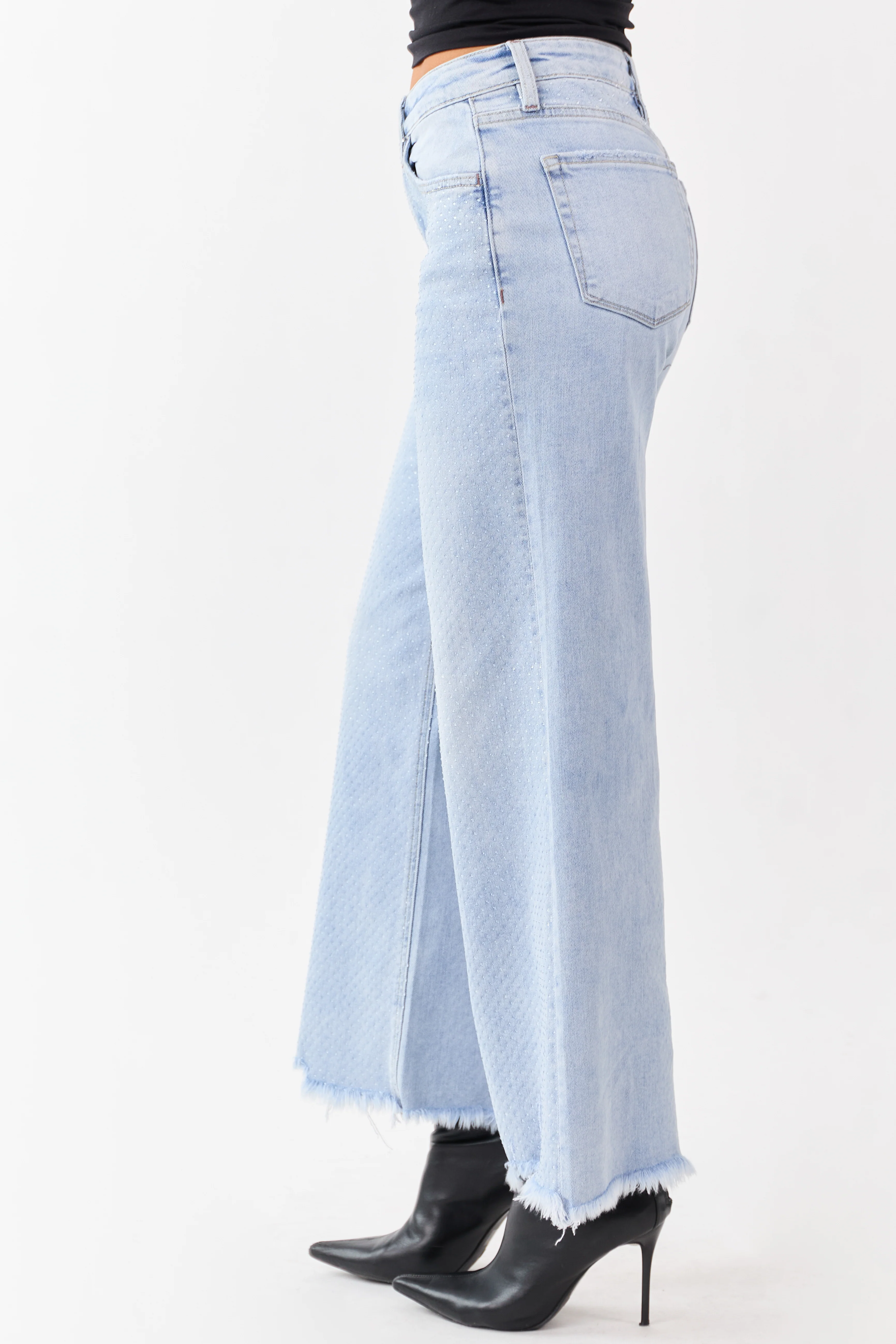 Vervet Light Wash Rhinestone Wide Leg Stretch Jeans - Image 6