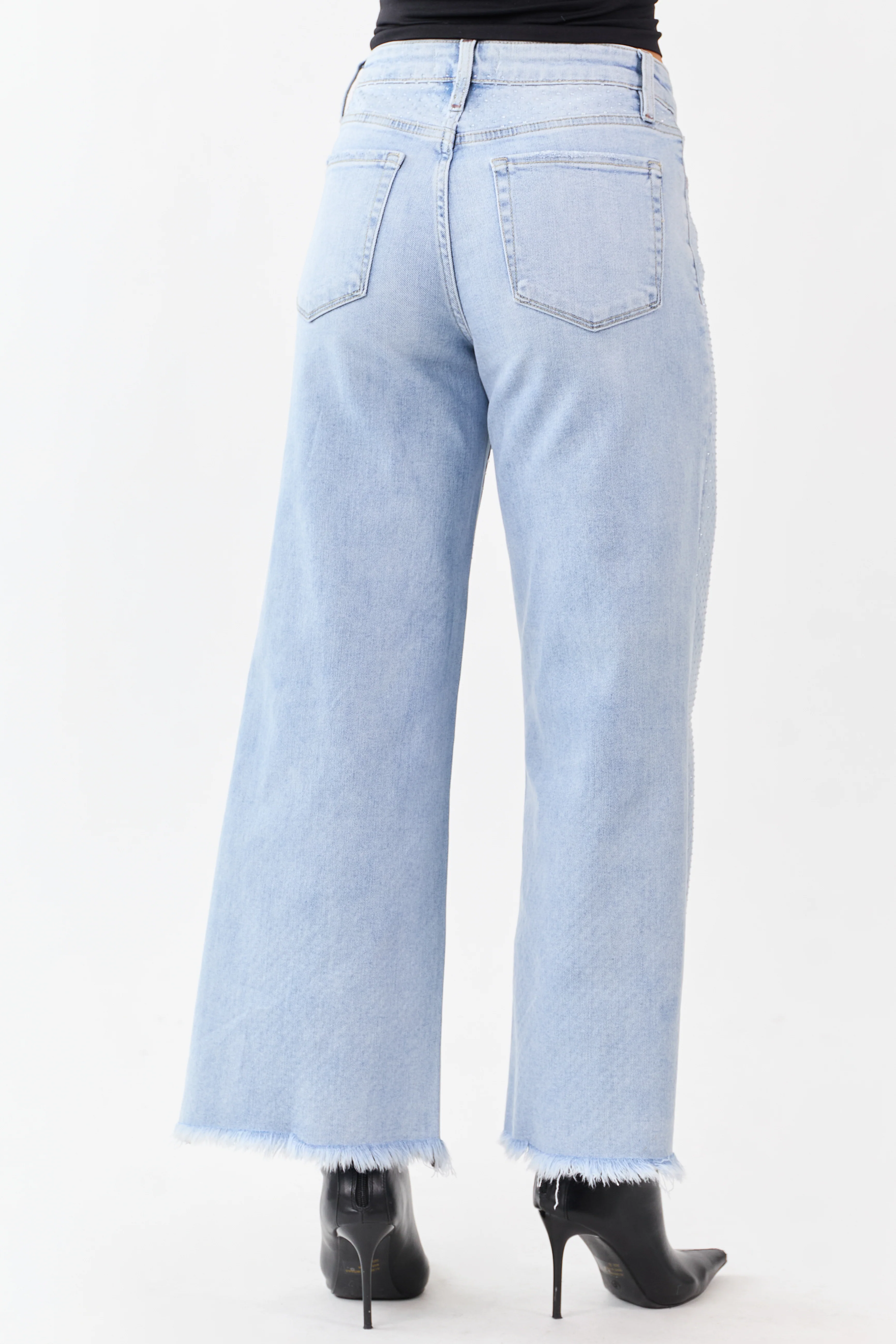 Vervet Light Wash Rhinestone Wide Leg Stretch Jeans - Image 7