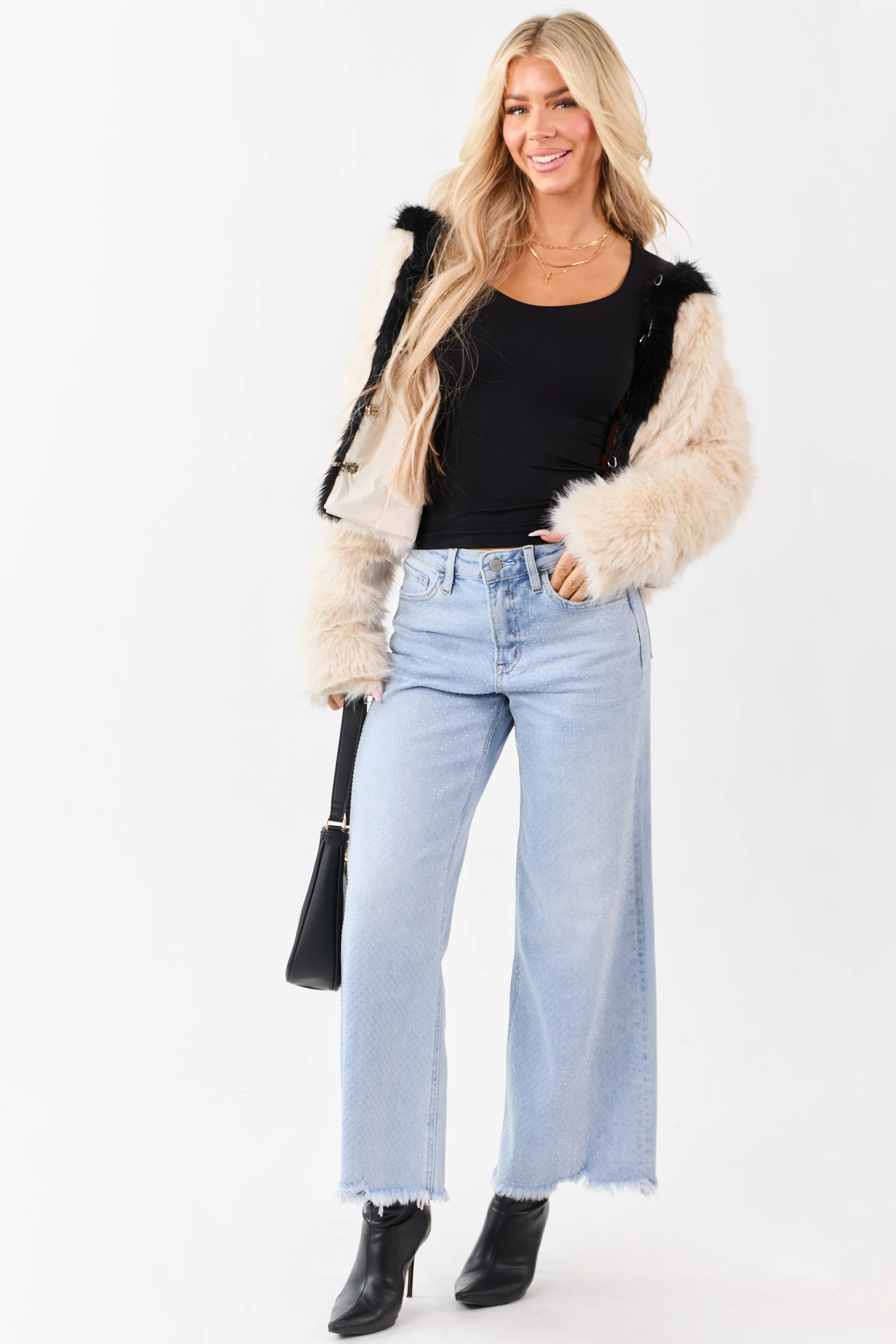 Vervet Light Wash Rhinestone Wide Leg Stretch Jeans - Image 9