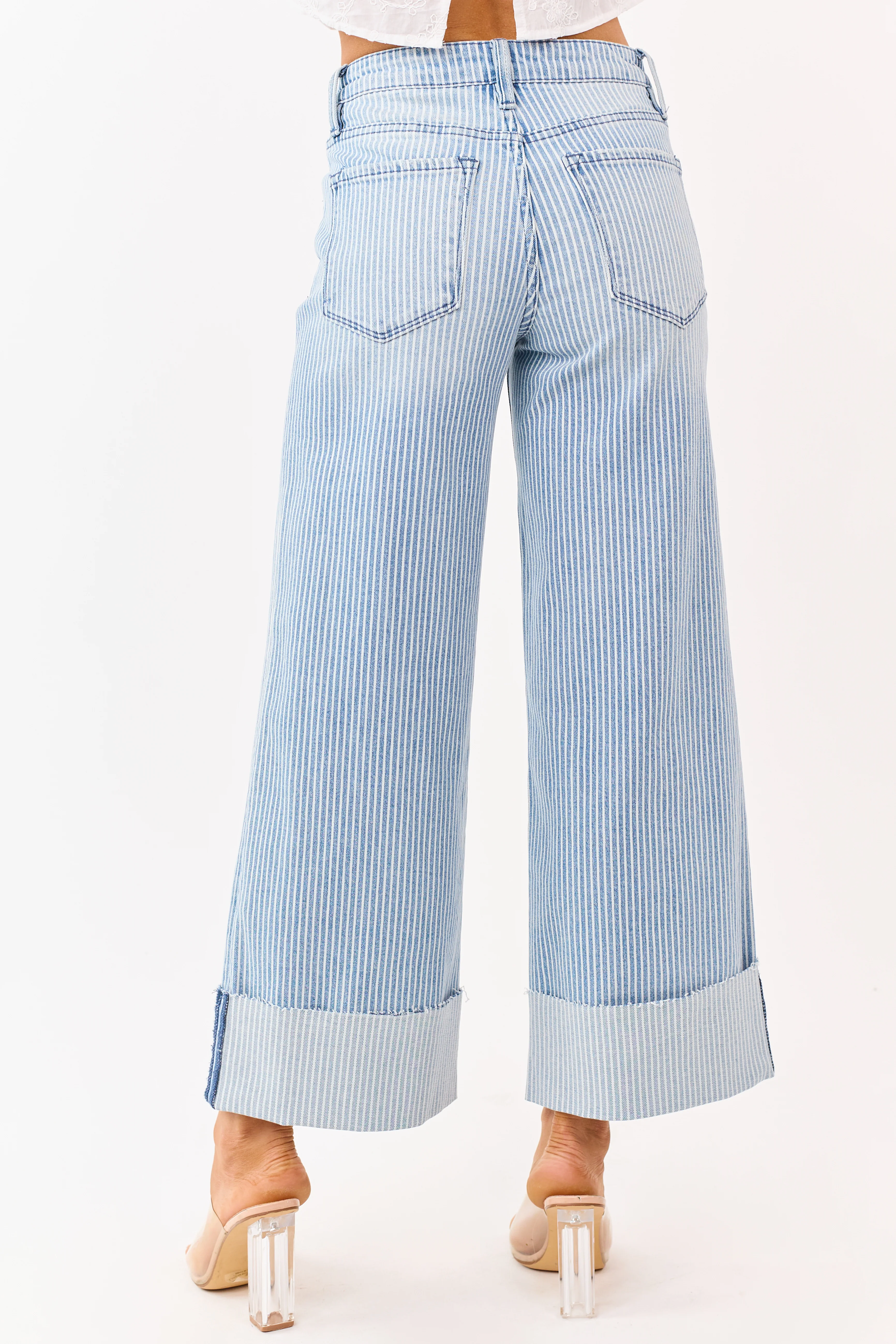 Vervet Light Wash Striped Cuffed Wide Stretch Jeans - Image 6