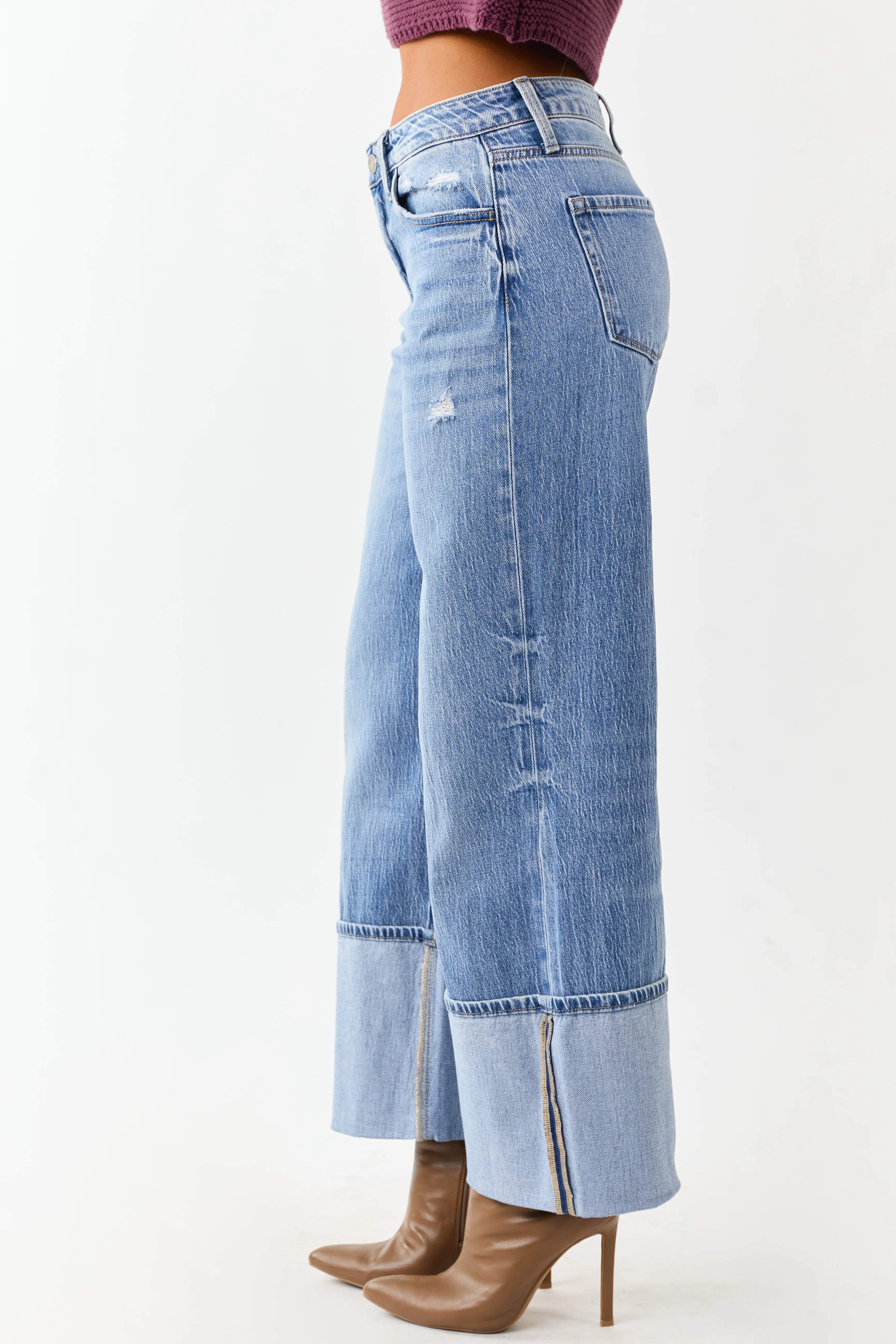 Vervet Medium Wash Cuffed High Rise Wide Leg Jeans - Image 3