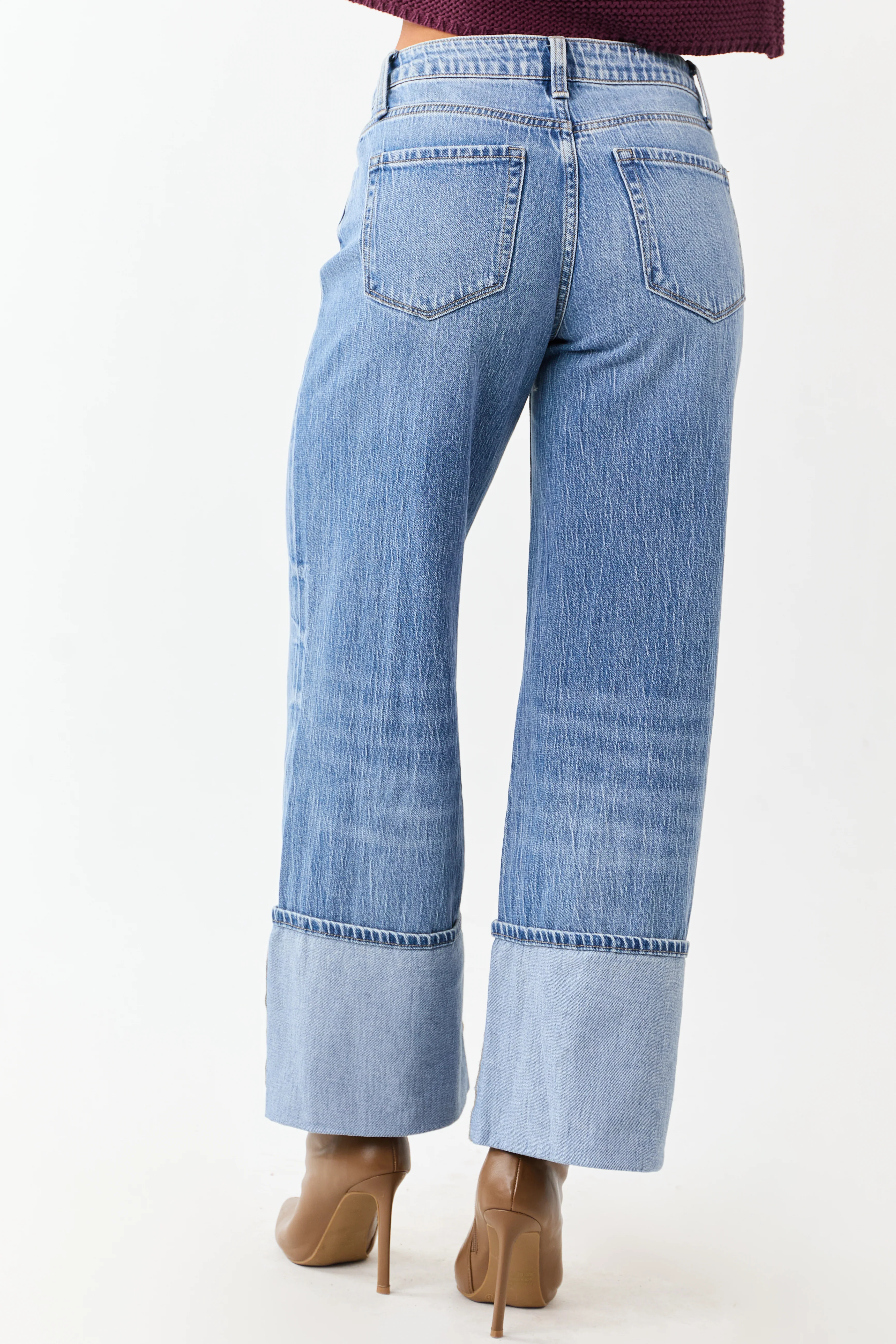 Vervet Medium Wash Cuffed High Rise Wide Leg Jeans - Image 4