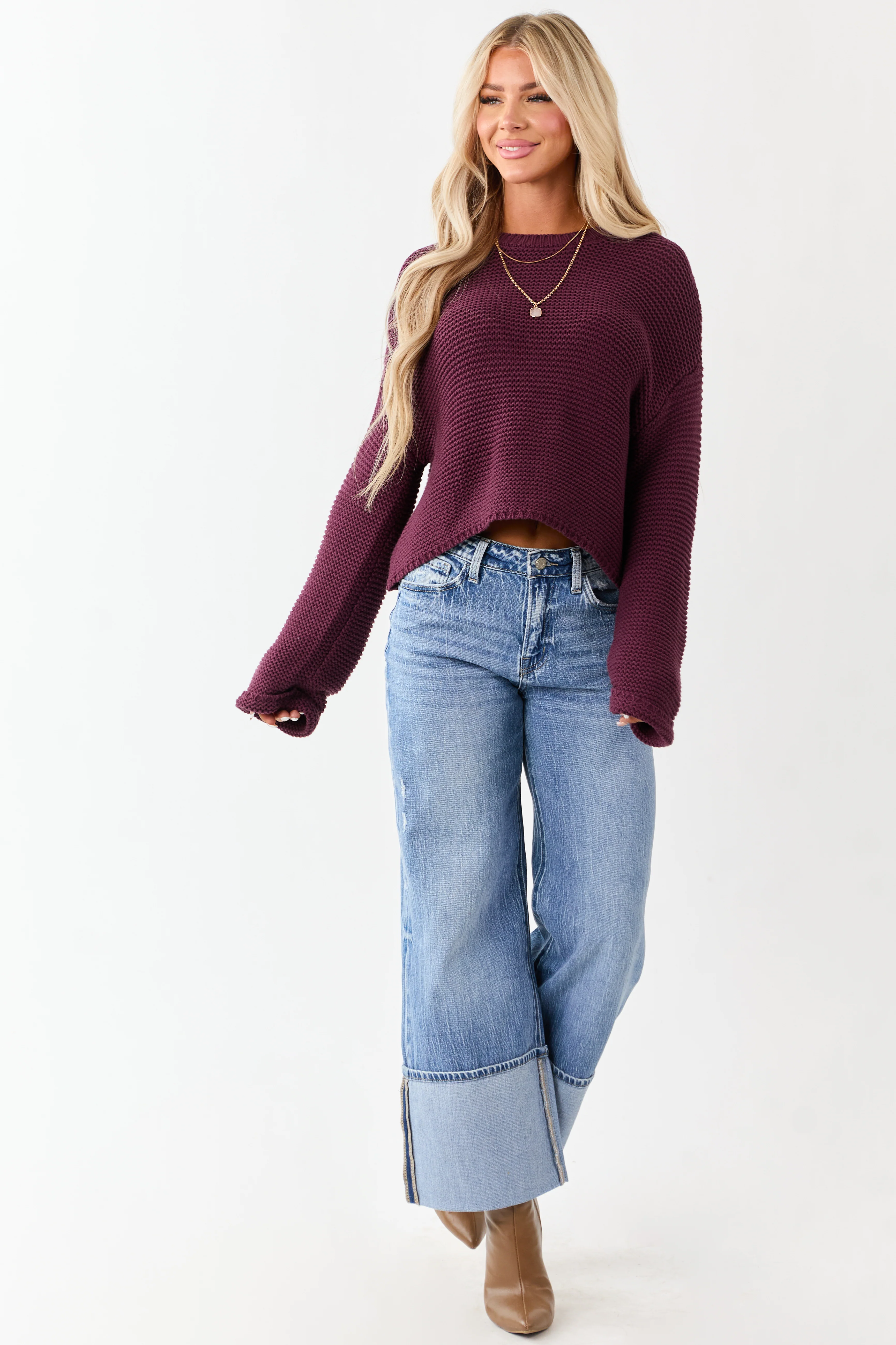 Vervet Medium Wash Cuffed High Rise Wide Leg Jeans - Image 5