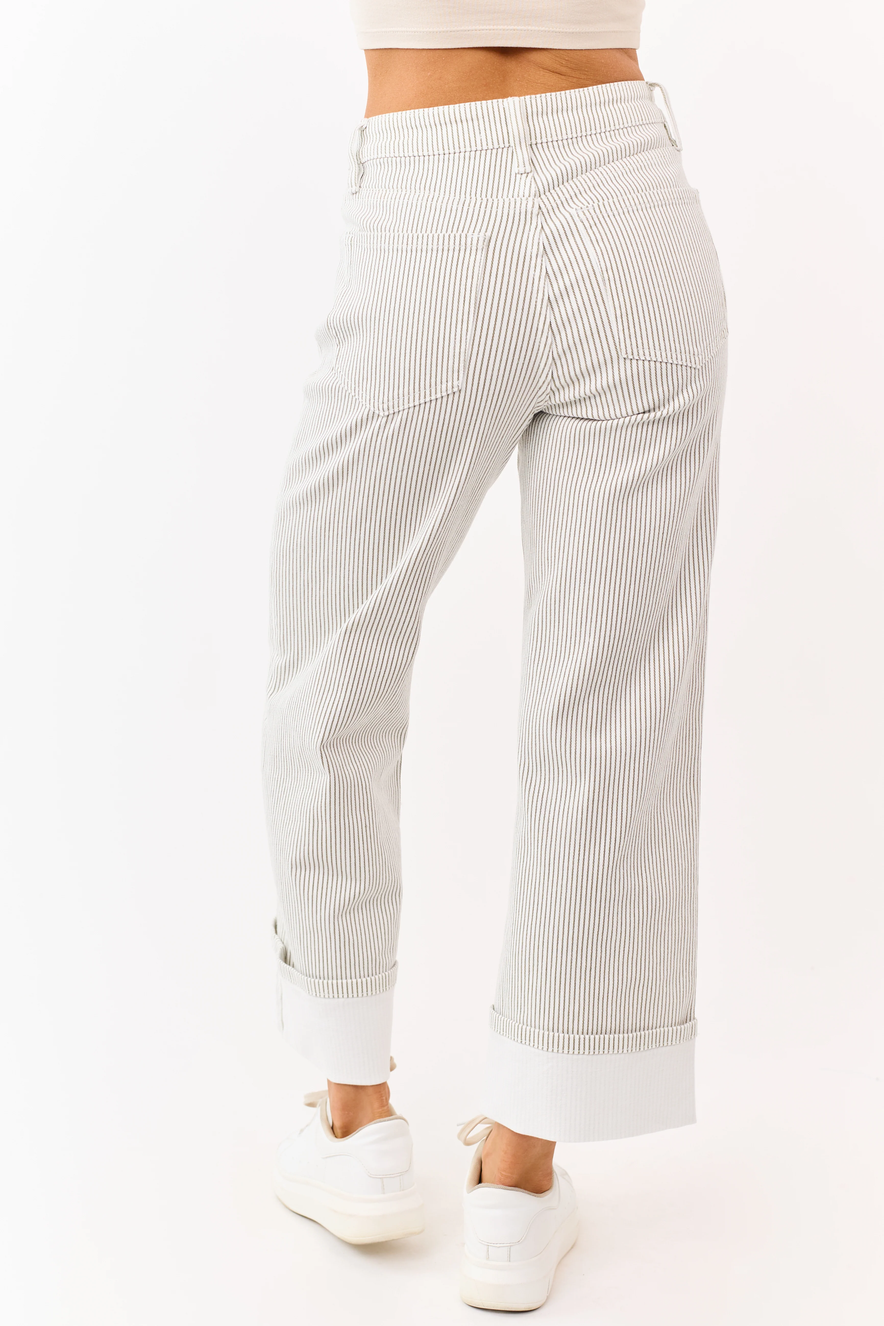 Vervet White Striped Cuffed Wide Leg Stretchy Jeans - Image 4