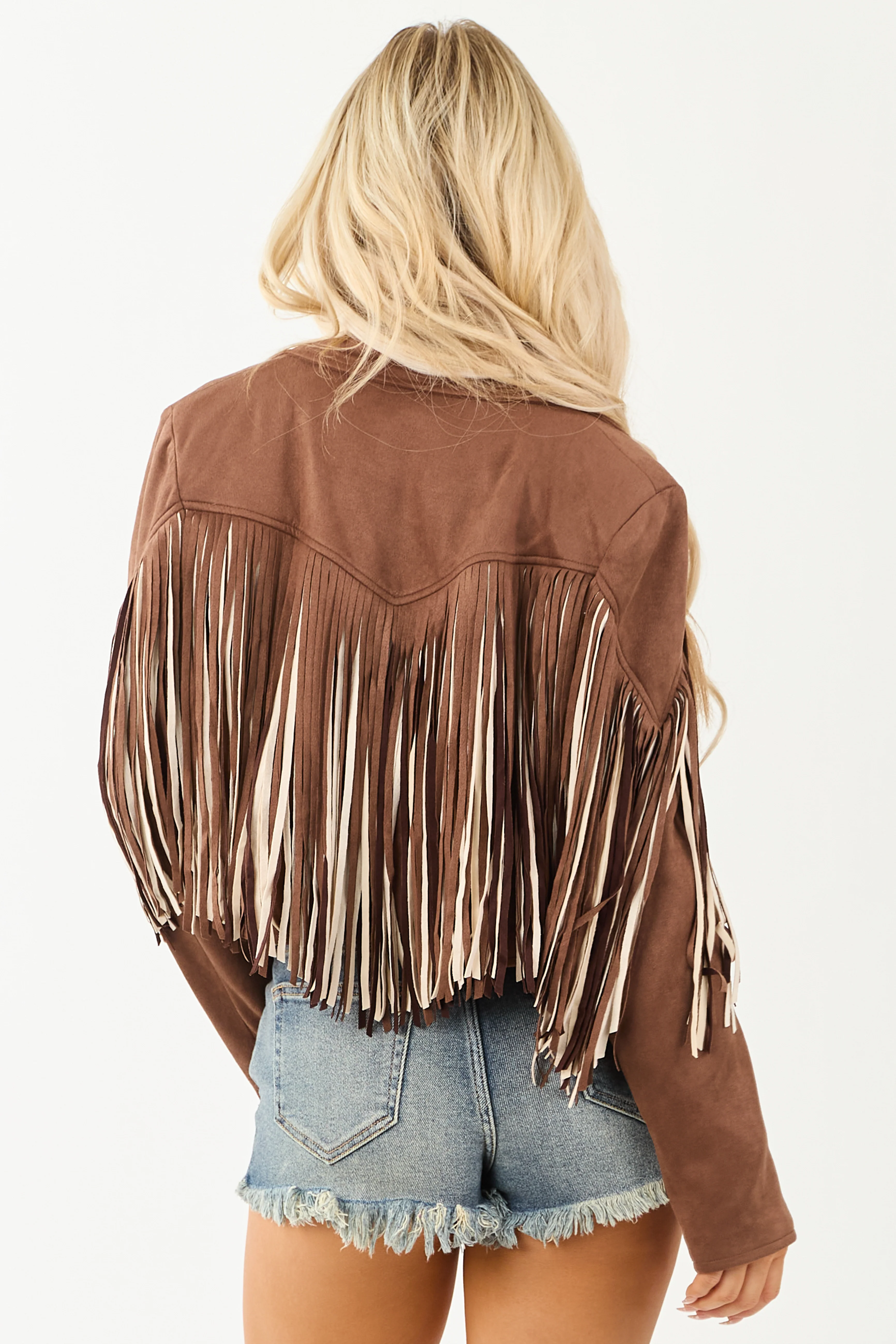 Walnut Fringe Faux Suede Open Front Jacket - Image 8