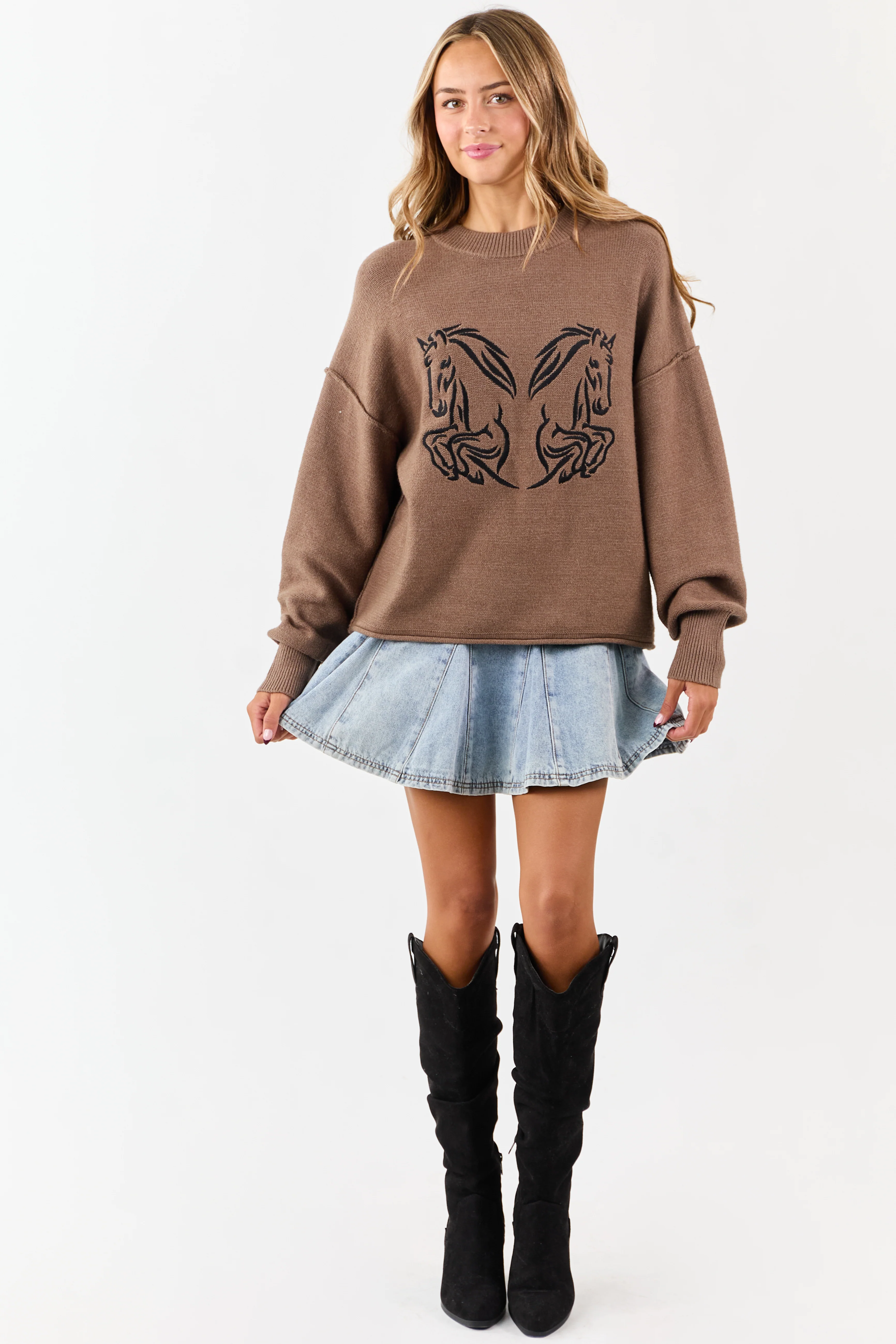 Walnut Horse Embroidered Graphic Knit Sweater - Image 3