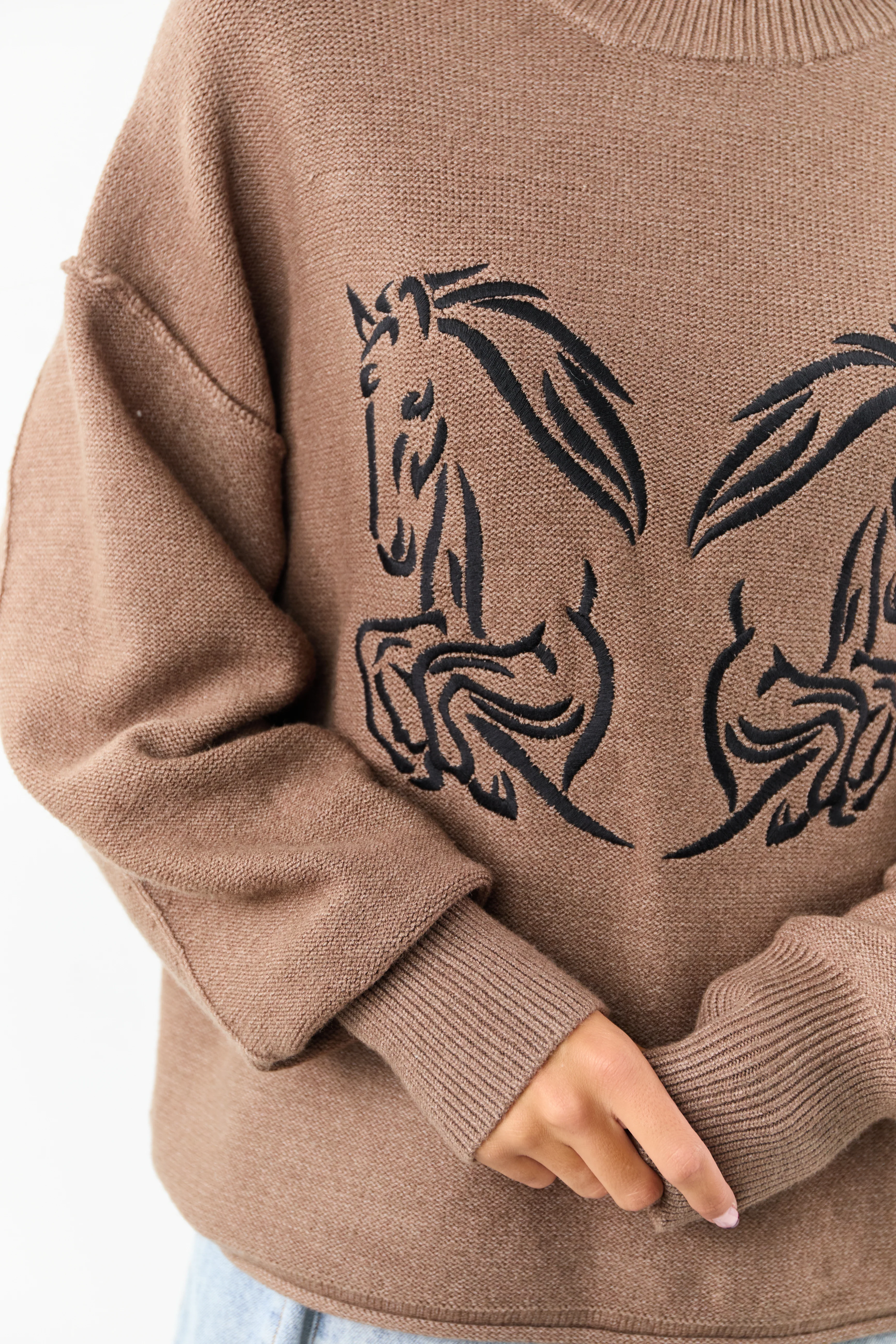 Walnut Horse Embroidered Graphic Knit Sweater - Image 8