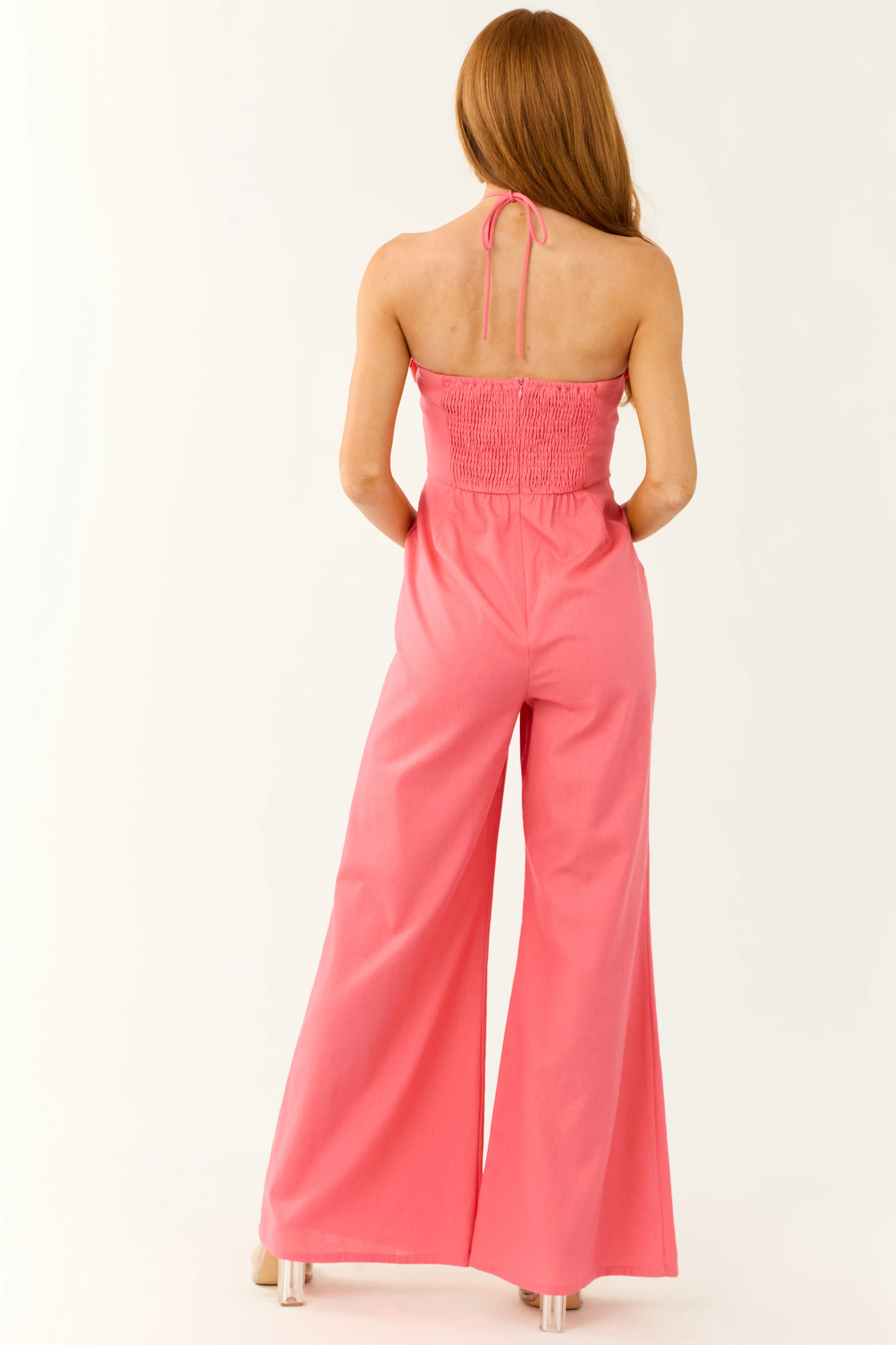 Watermelon Bow Halter Neck Wide Leg Jumpsuit - Image 5
