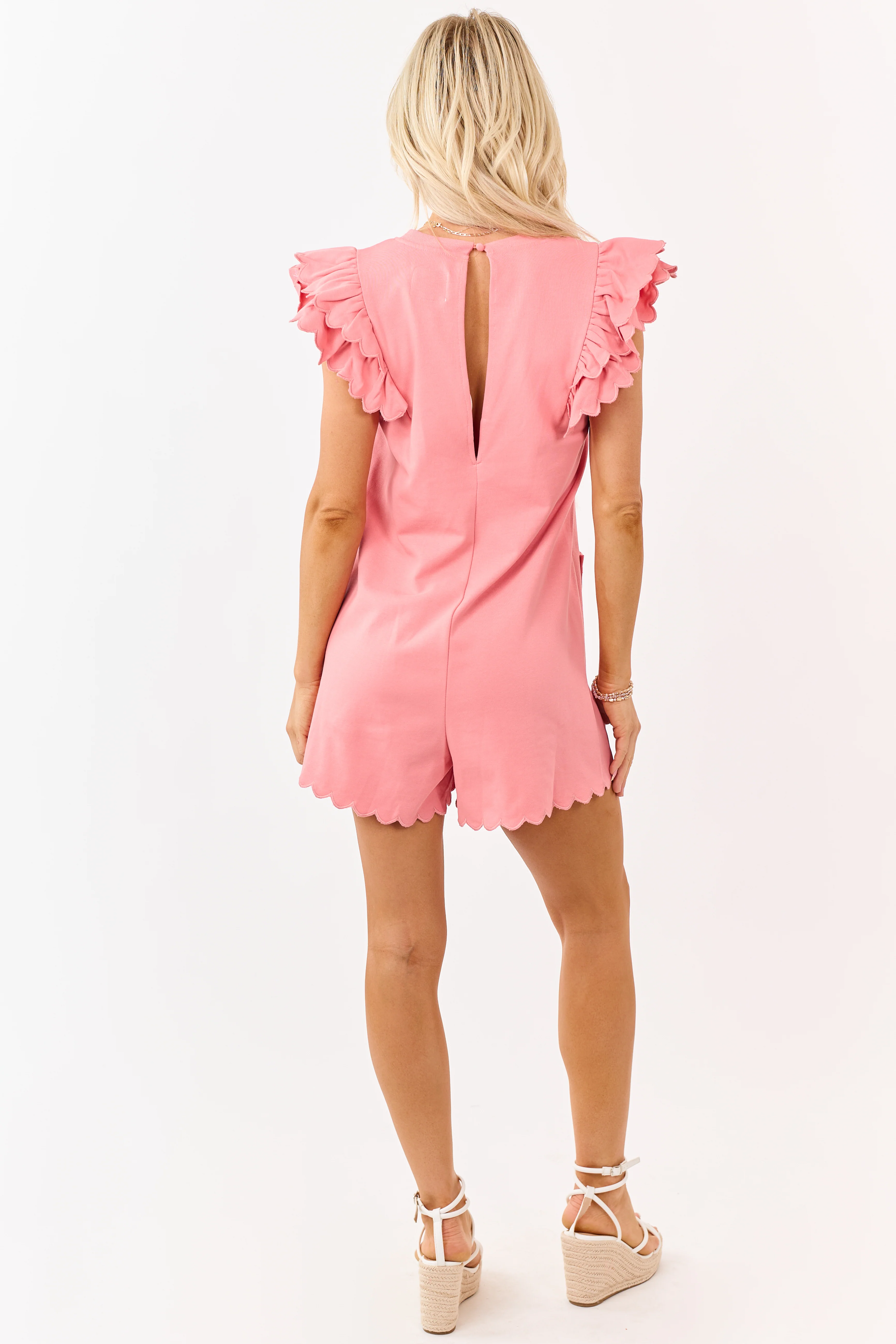Watermelon Scalloped Trim Ruffle Sleeve Romper - Image 5