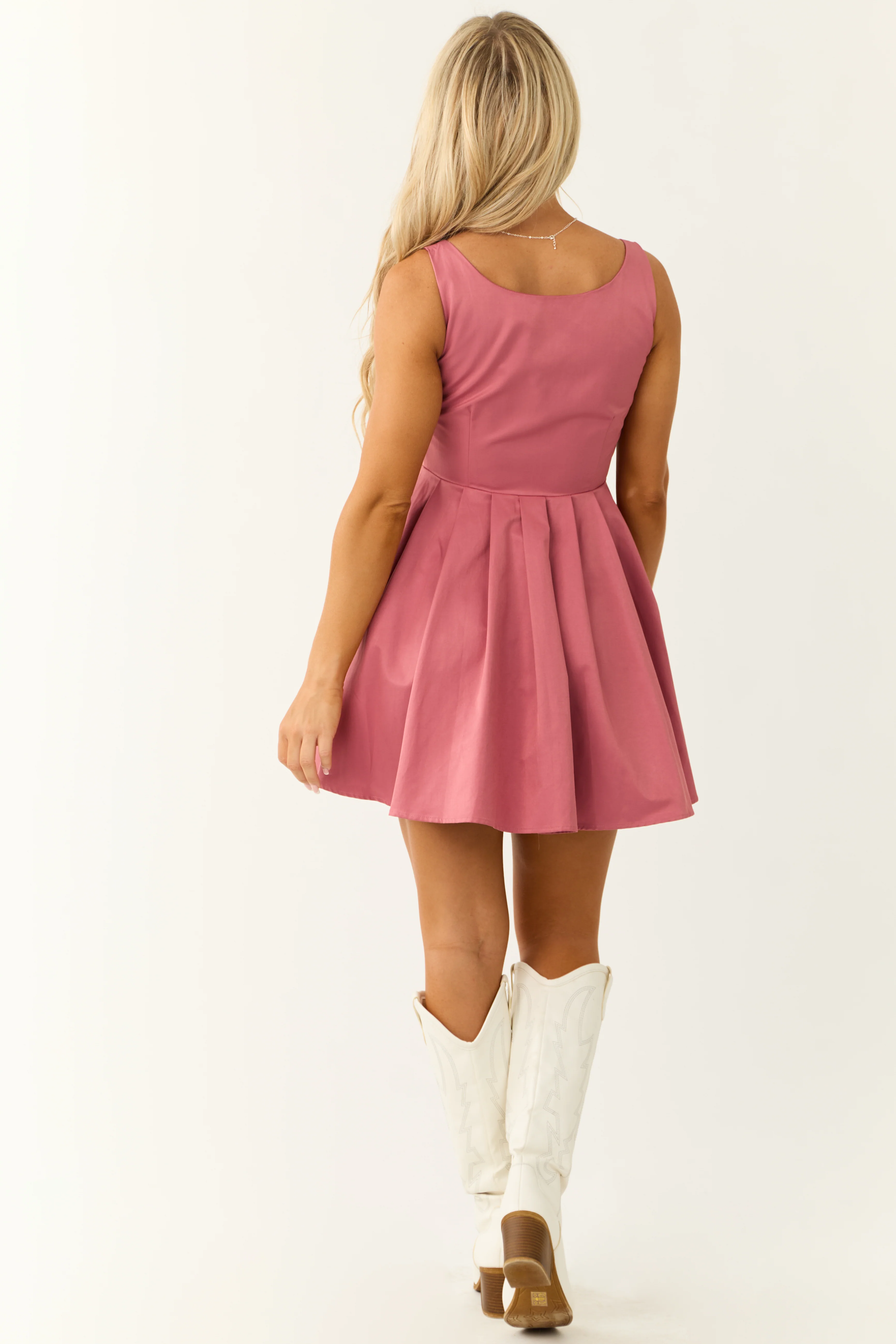 Watermelon Zip Up Sleeveless Pleated Mini Dress - Image 6