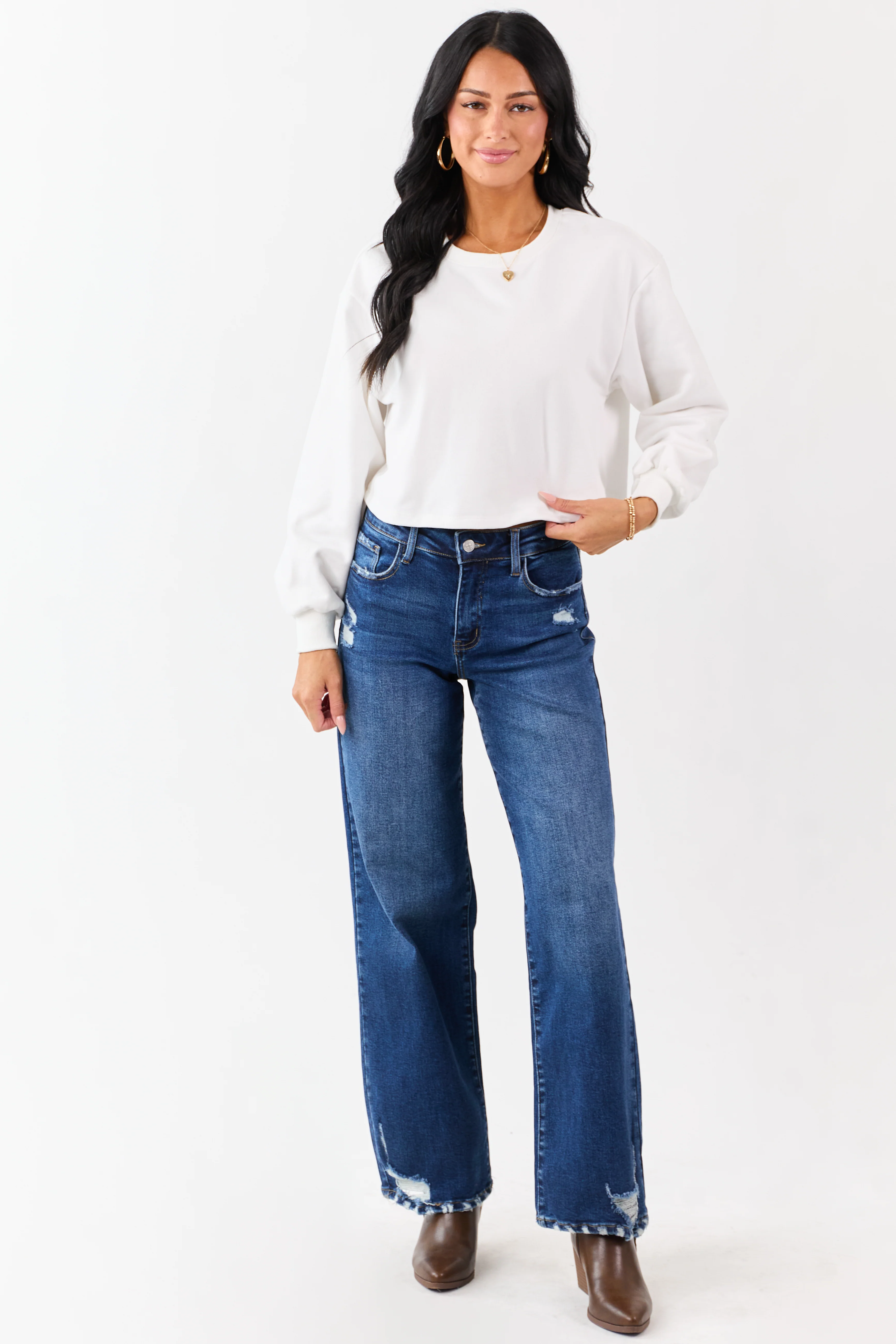 White Back Slit Lace Bow Boxy Sweatshirt Top - Image 3