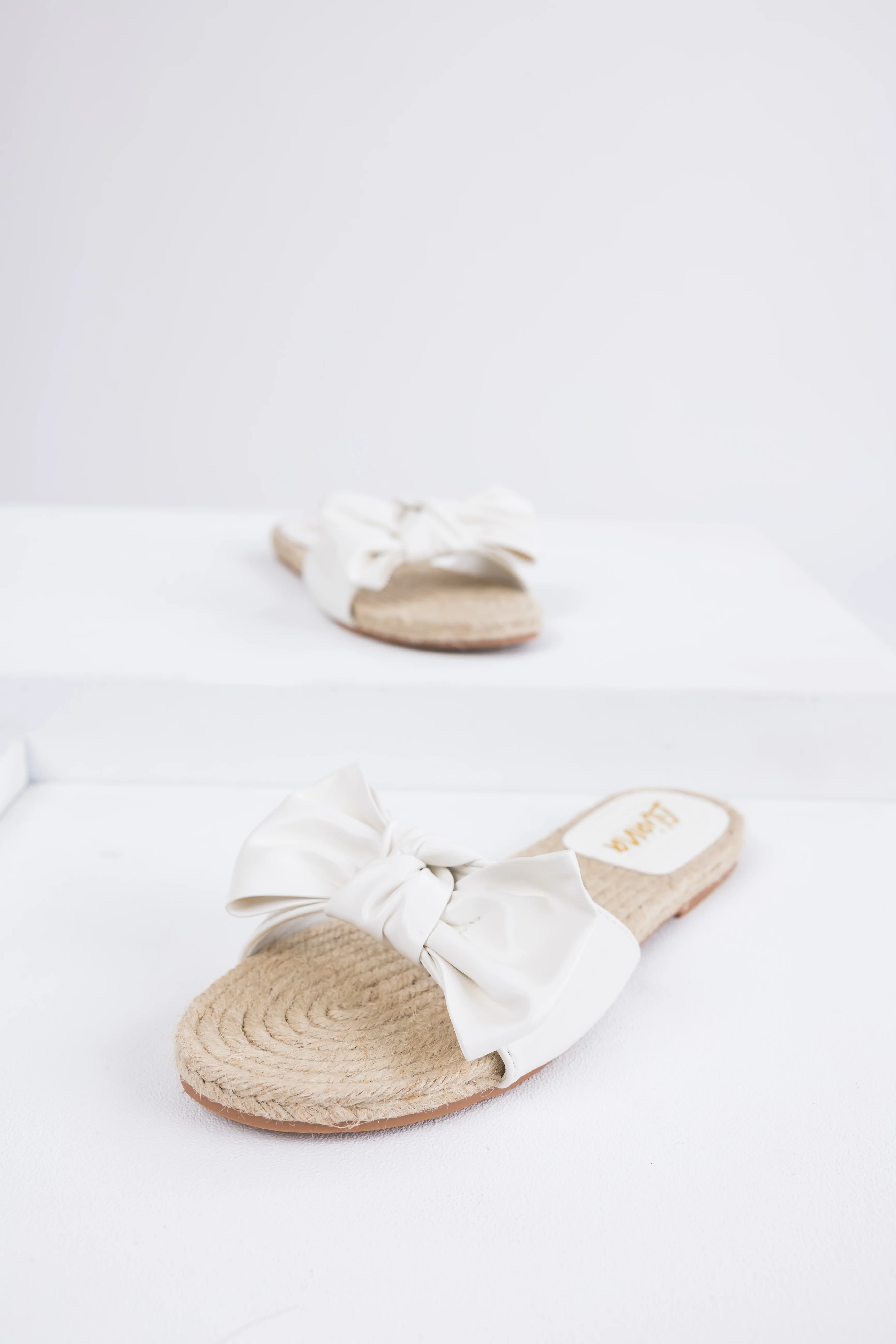White Bow Strap Flat Espadrille Sandals - Image 2