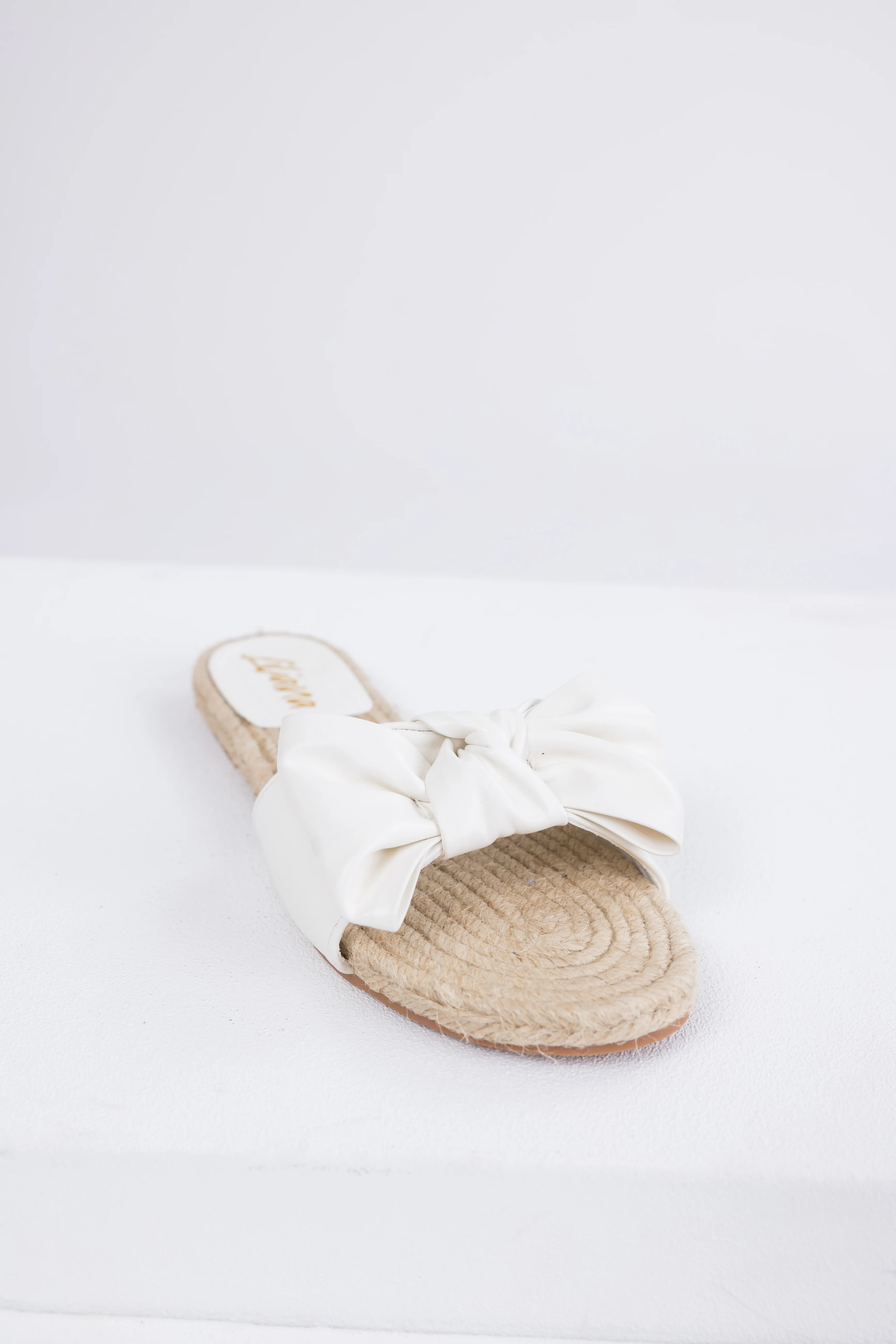 White Bow Strap Flat Espadrille Sandals - Image 3