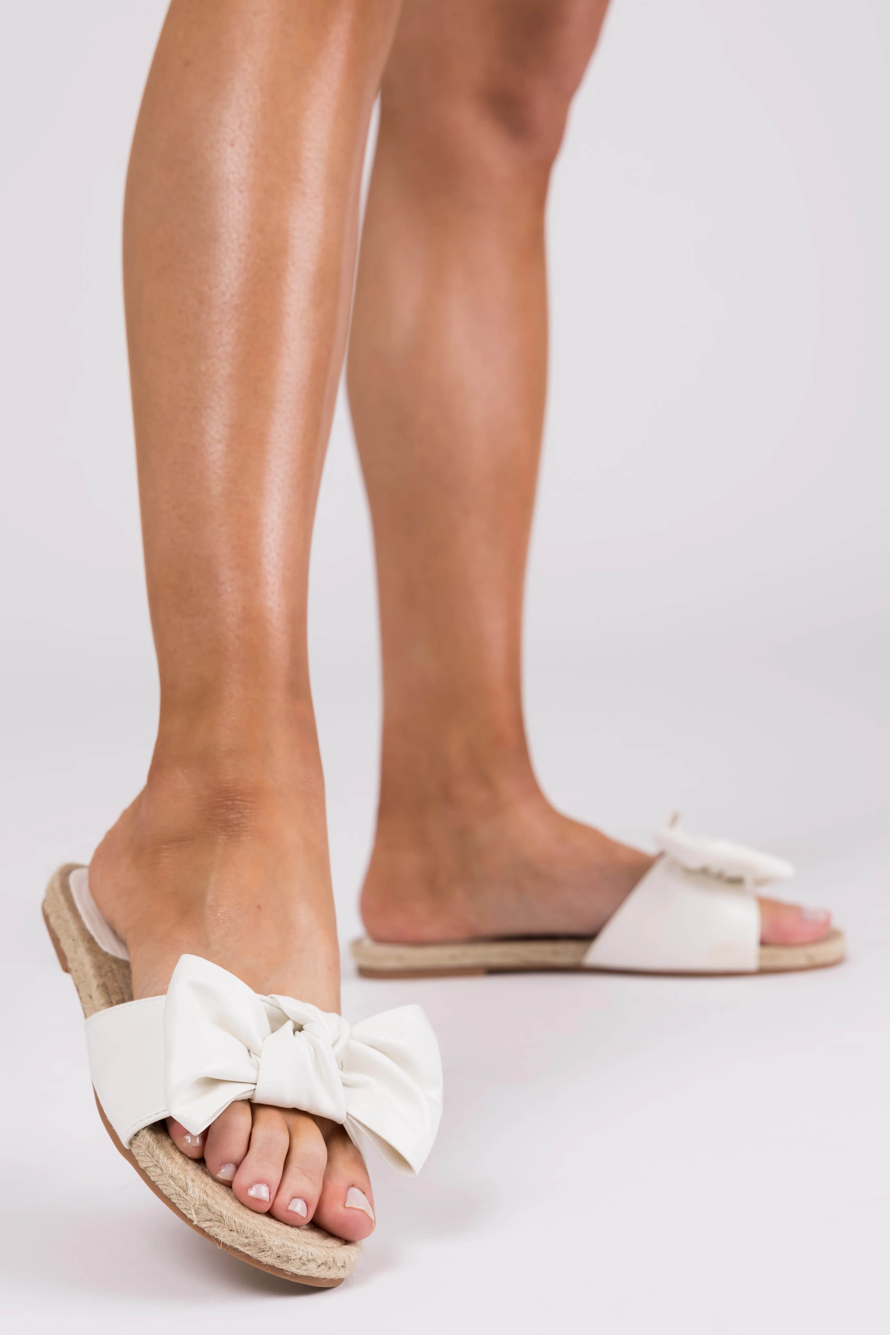 White Bow Strap Flat Espadrille Sandals - Image 5